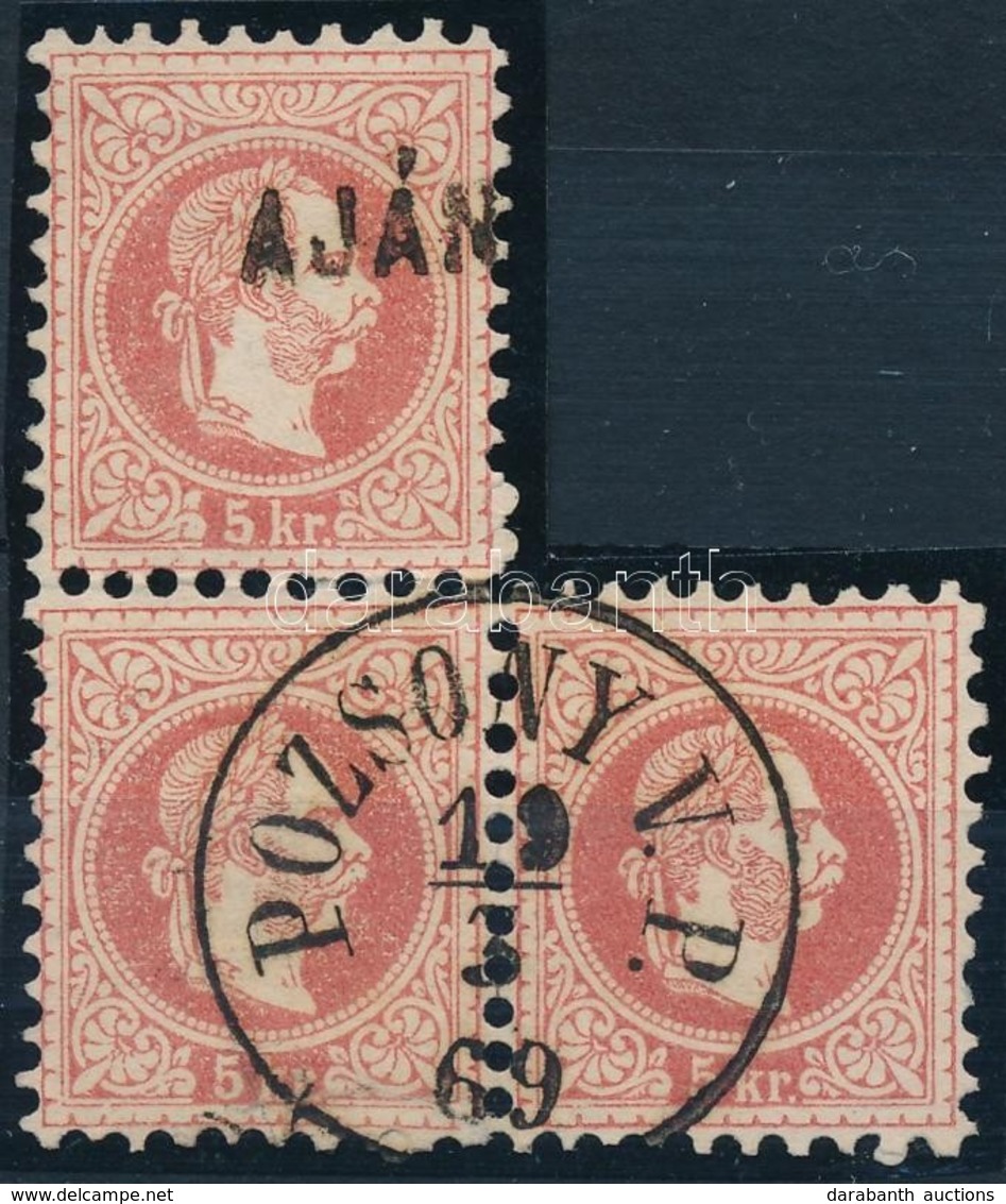 O 1867 5kr Hármastömb / Block Of 3 'POZSONY V.P.' + 'AJÁN(LOTT)' - Sonstige & Ohne Zuordnung