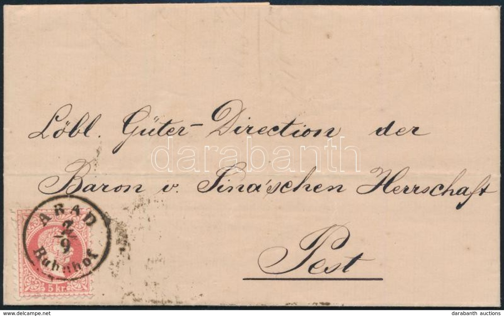 1868 5kr Levélen / On Cover 'ARAD / Bahnhof' - Pest - Sonstige & Ohne Zuordnung