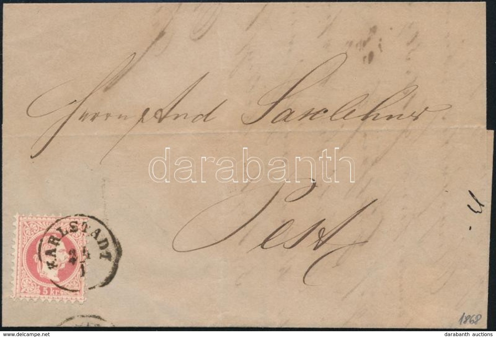 1868 5kr Levélen / On Cover 'KARLSTADT' - 'PEST' - Autres & Non Classés