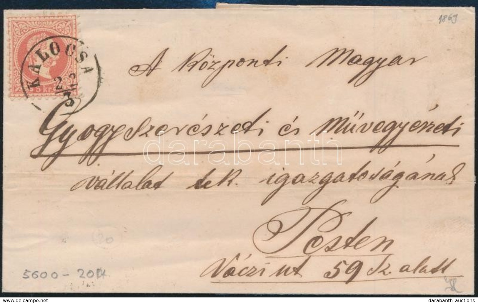 1869 5kr Levélen / On Cover 'KALOCSA' - 'PEST' - Sonstige & Ohne Zuordnung