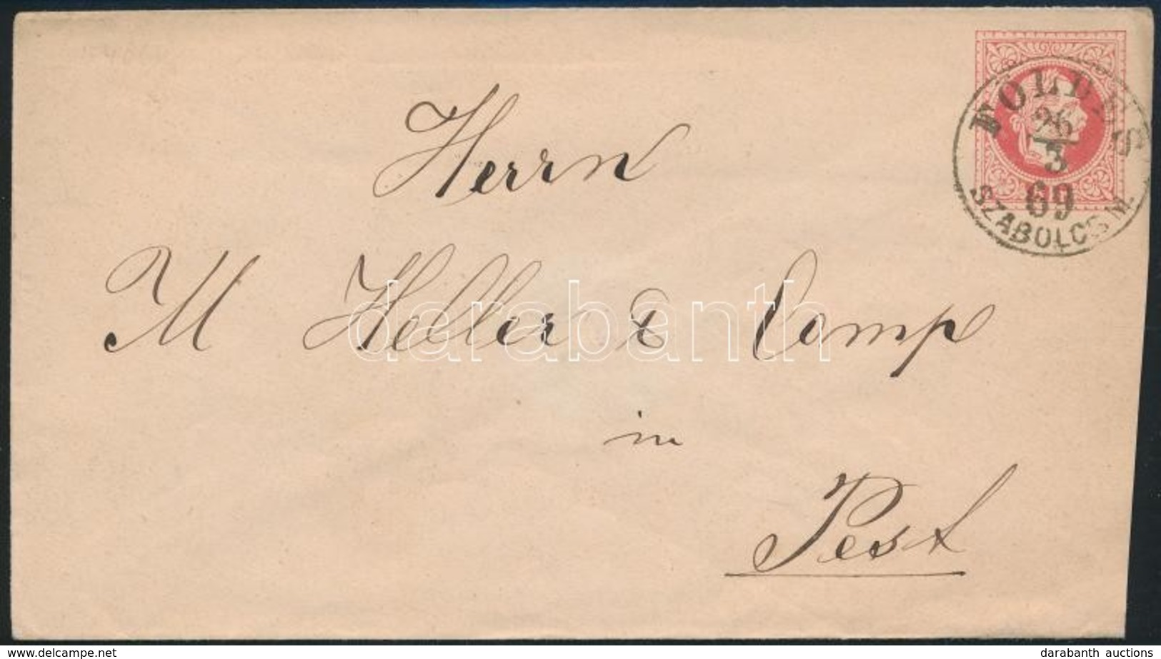 1869 5kr Díjjegyes Boríték / PS-cover 'FÖLDES SZABOLCS M.' 'SÁÁP' - Pest - Autres & Non Classés