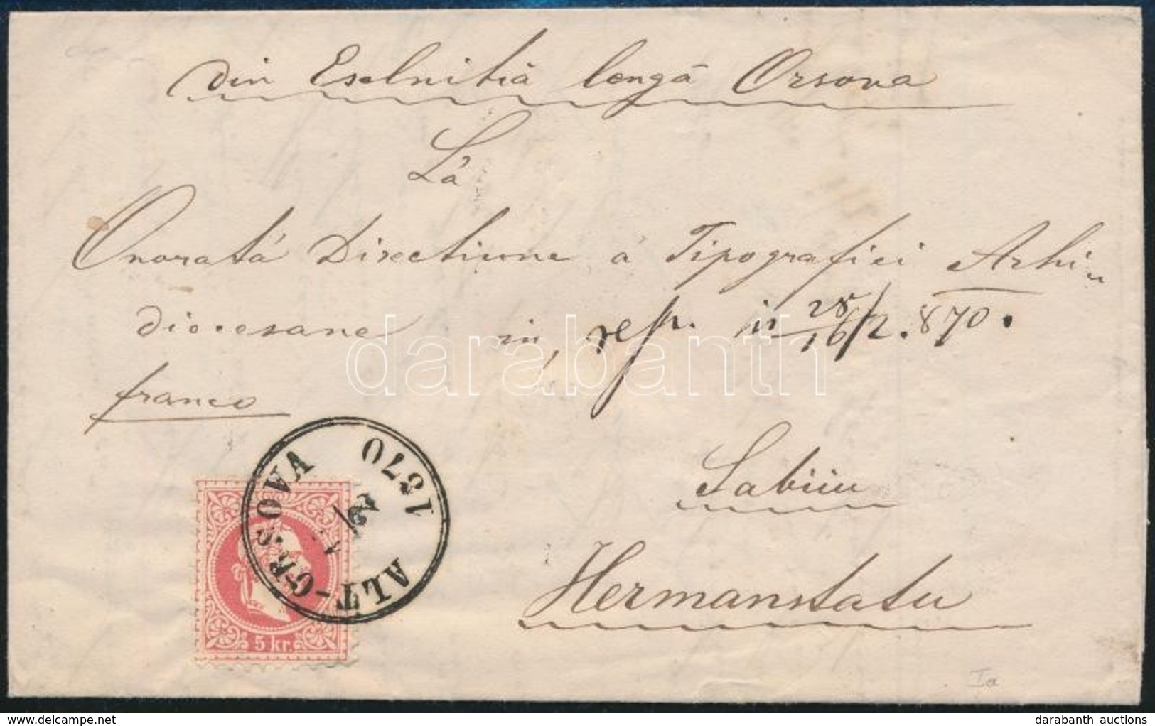 1870 5kr Levélen / On Cover 'ALT-ORSOVA' - Hermanstadt - Autres & Non Classés