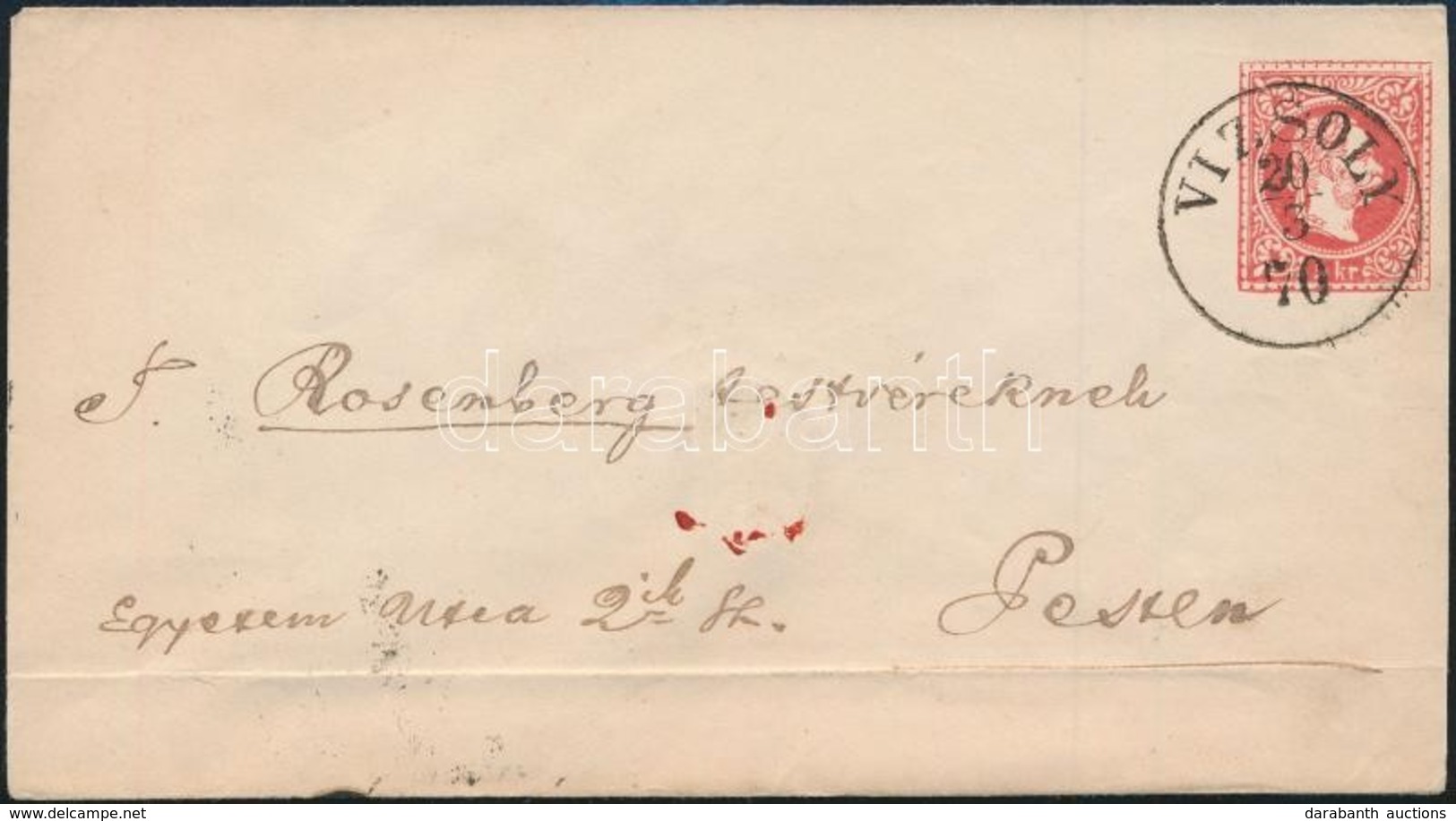 1870 5kr Díjjegyes Boríték / PS-cover 'VIZSOLY' - Sonstige & Ohne Zuordnung