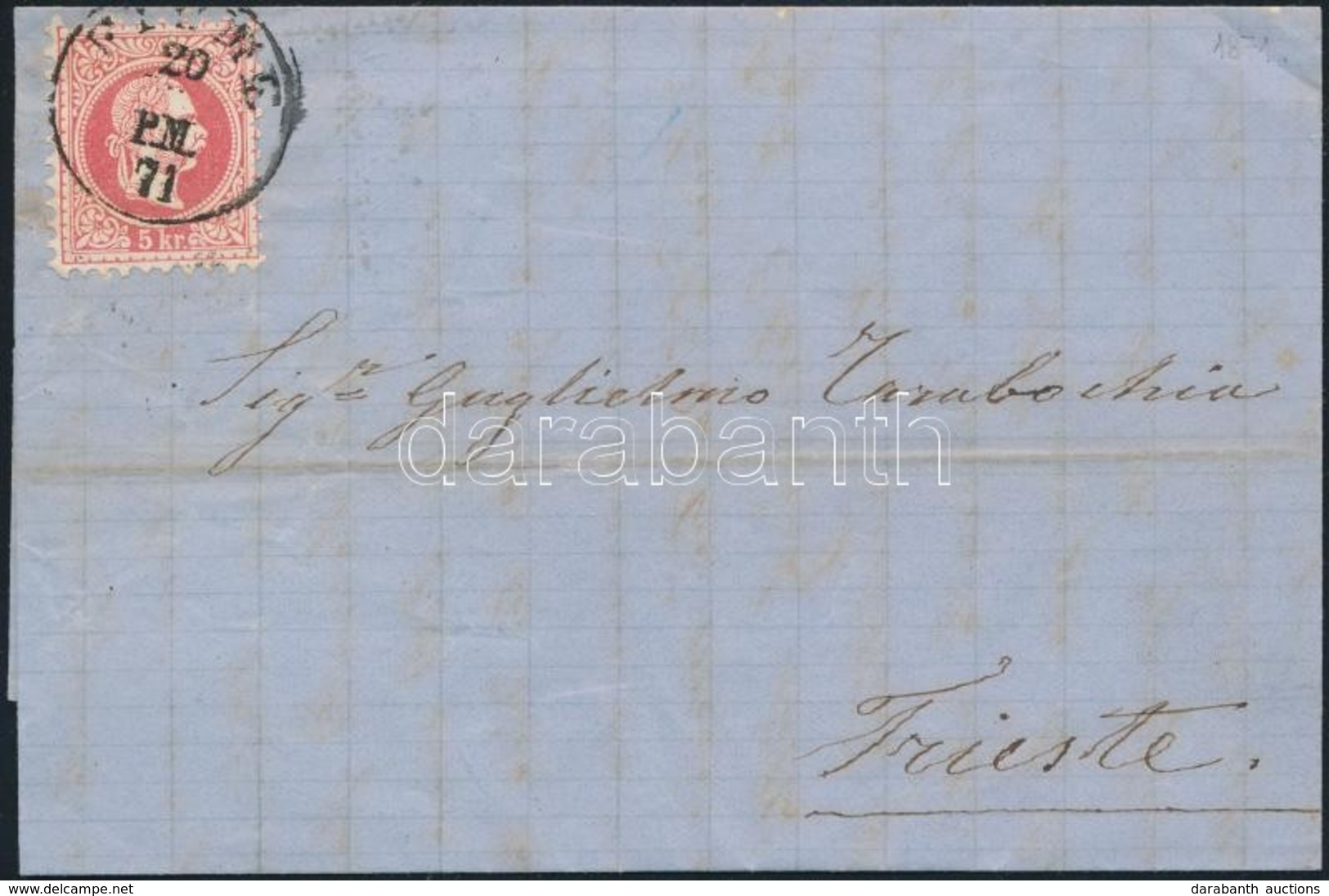 1871 5kr Levélen / On Cover 'FIUME PM' - Triest - Autres & Non Classés