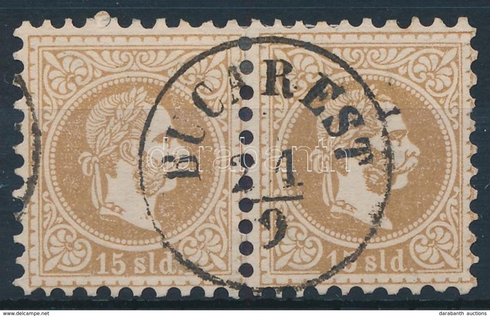 O 1867 15sld Vízszintes Pár, Mindkét Bélyegen Nagy Vízjel / Horizontal Pair With Large Watermark 'BUCAREST' - Sonstige & Ohne Zuordnung