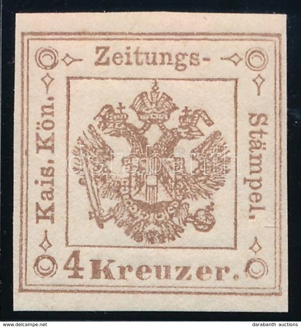 ** 1858 Hírlapilleték 4kr Barna, Friss, Eredeti Gumival / Newspaper Duty Stamp 4kr Brown With Original, Fresh Gum. Certi - Autres & Non Classés