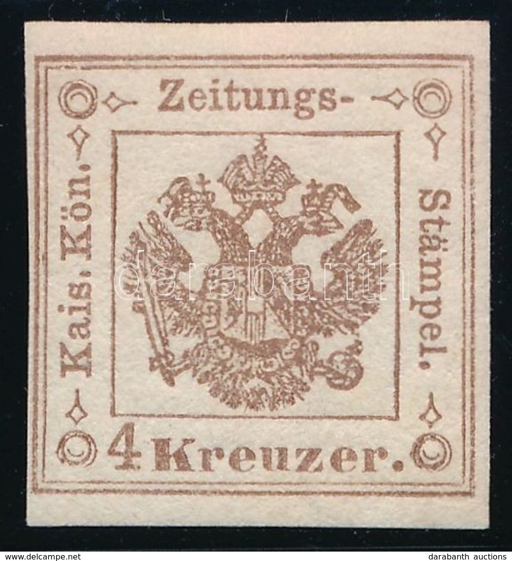 * 1858 Hírlapilleték 4kr Sötétbarna, I. Típus / Newspaper Duty Stamp 4kr Dark Brown, Type I. Certificate: Strakosch - Other & Unclassified