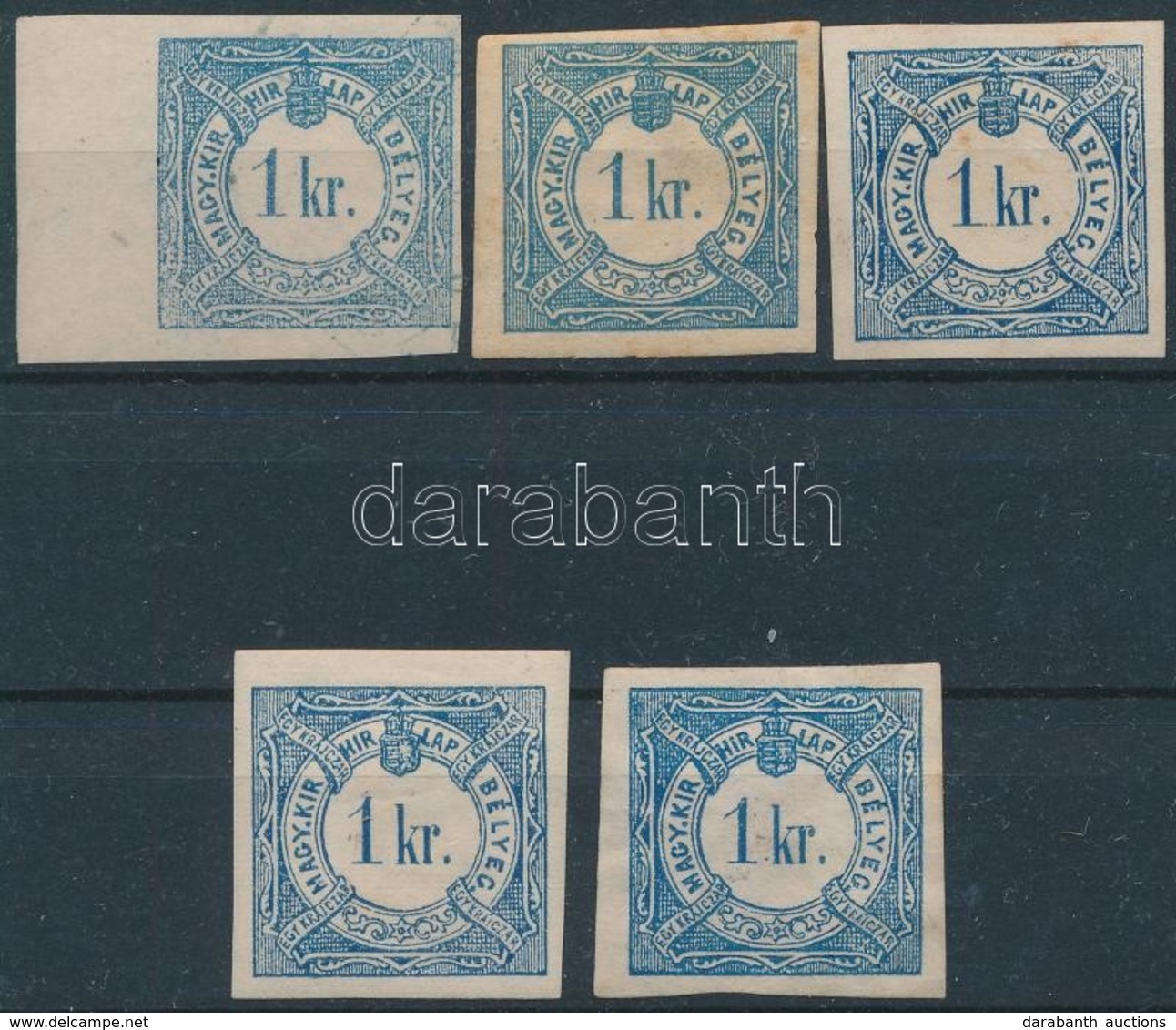 (*) * 1868 5 Db  Hírlapilleték Bélyeg Színváltozatokkal  / 5 Newspaper Duty Stamps With Colour Varieties - Other & Unclassified