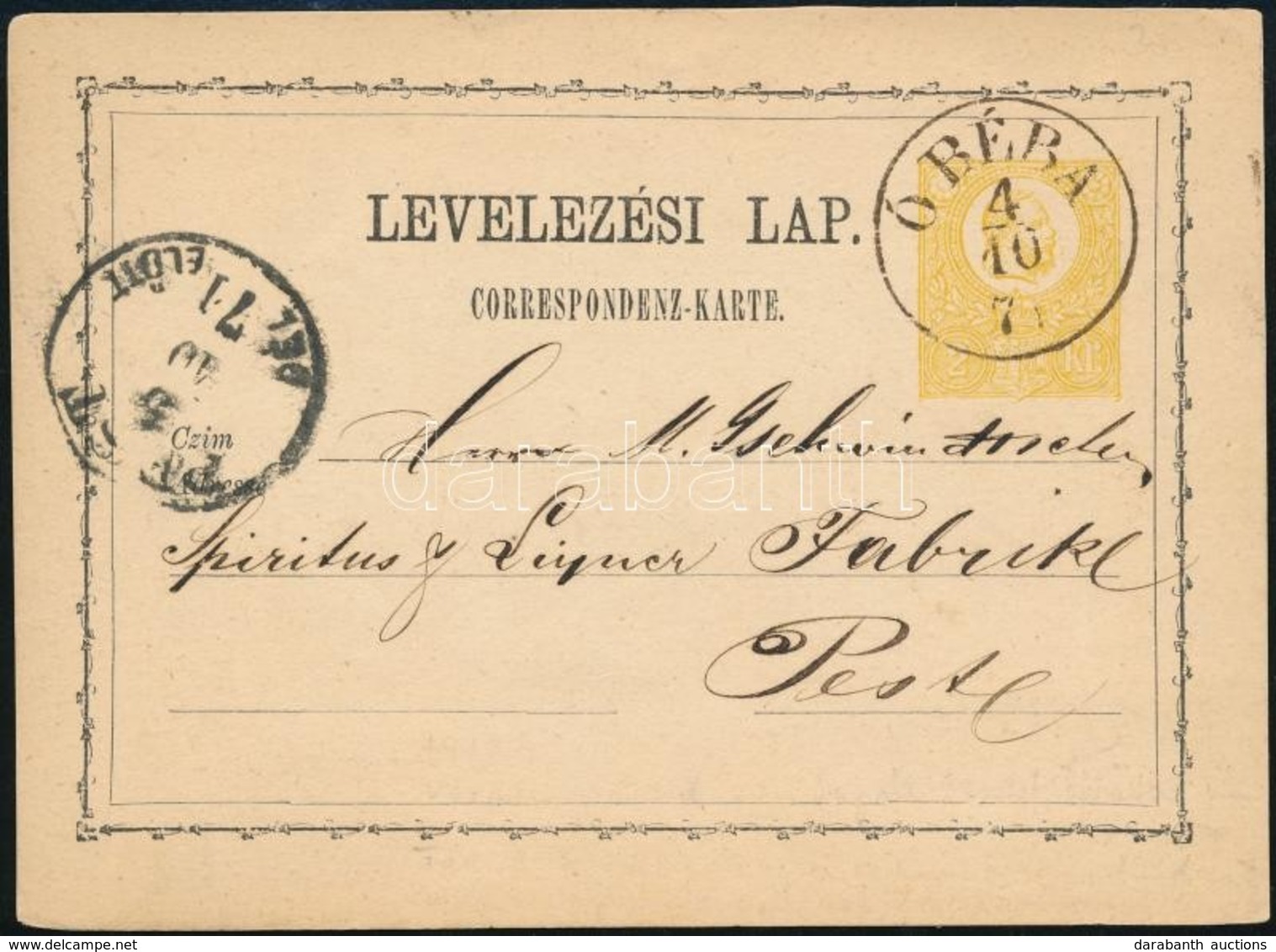 1871 Díjjegyes Levelezőlap / PS-card 'Ó BÉBA' - 'PEST' - Autres & Non Classés