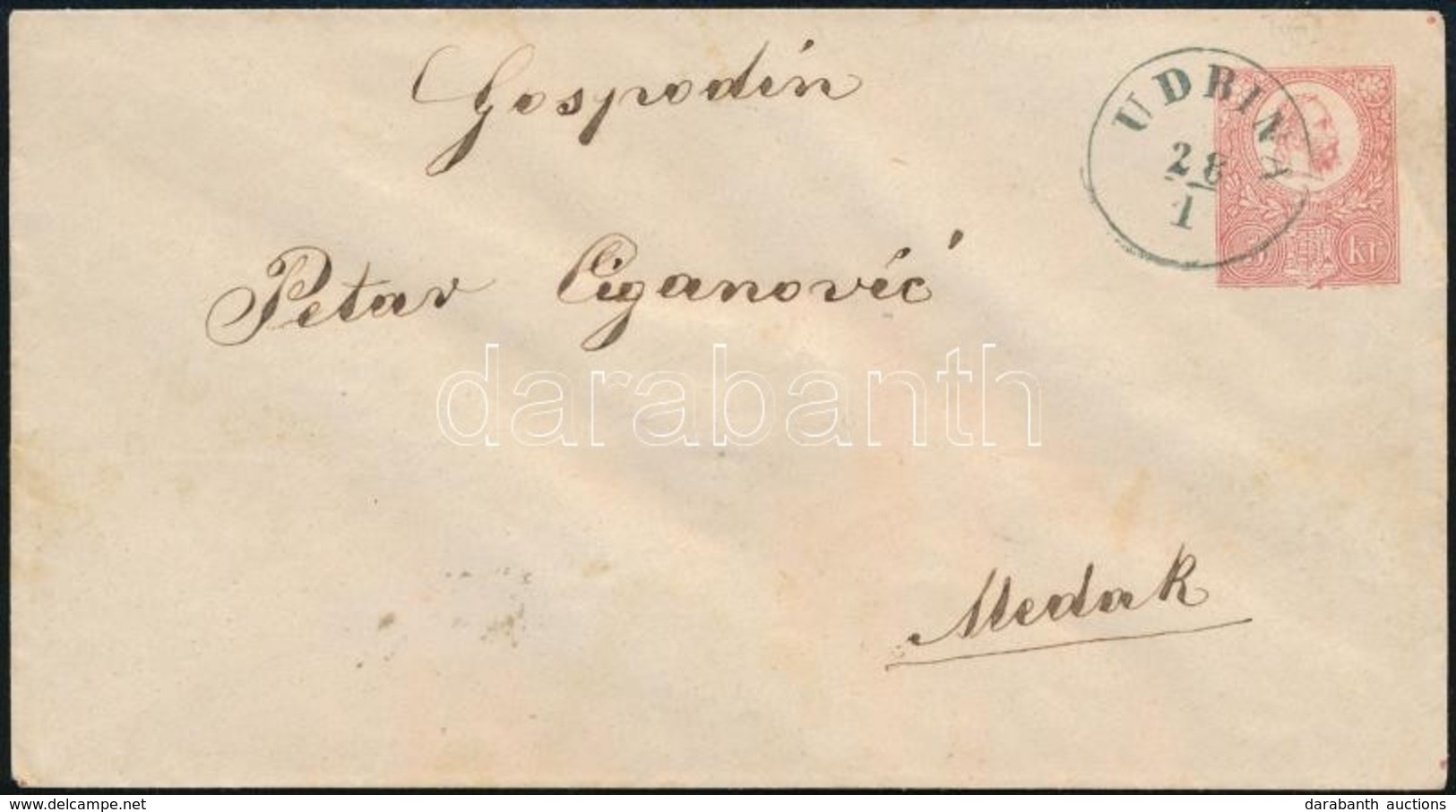 ~1872 5kr Díjjegyes Boríték / 5kr PS-cover Kék / Blue 'UDBINA' - 'GOSPIC' Sign: Bánfalvy - Autres & Non Classés