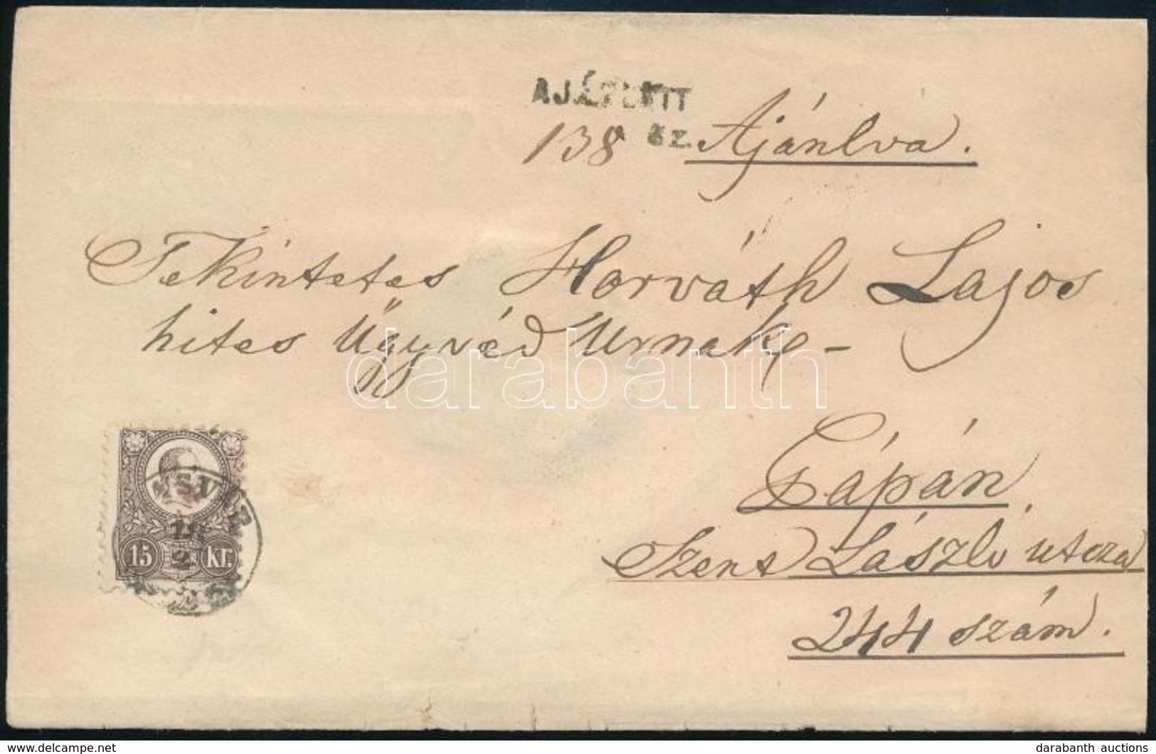 1872 Réznyomat 15kr Ajánlott Levélen / Mi 12 On Registered Cover 'VASVÁR' - Pápa - Autres & Non Classés