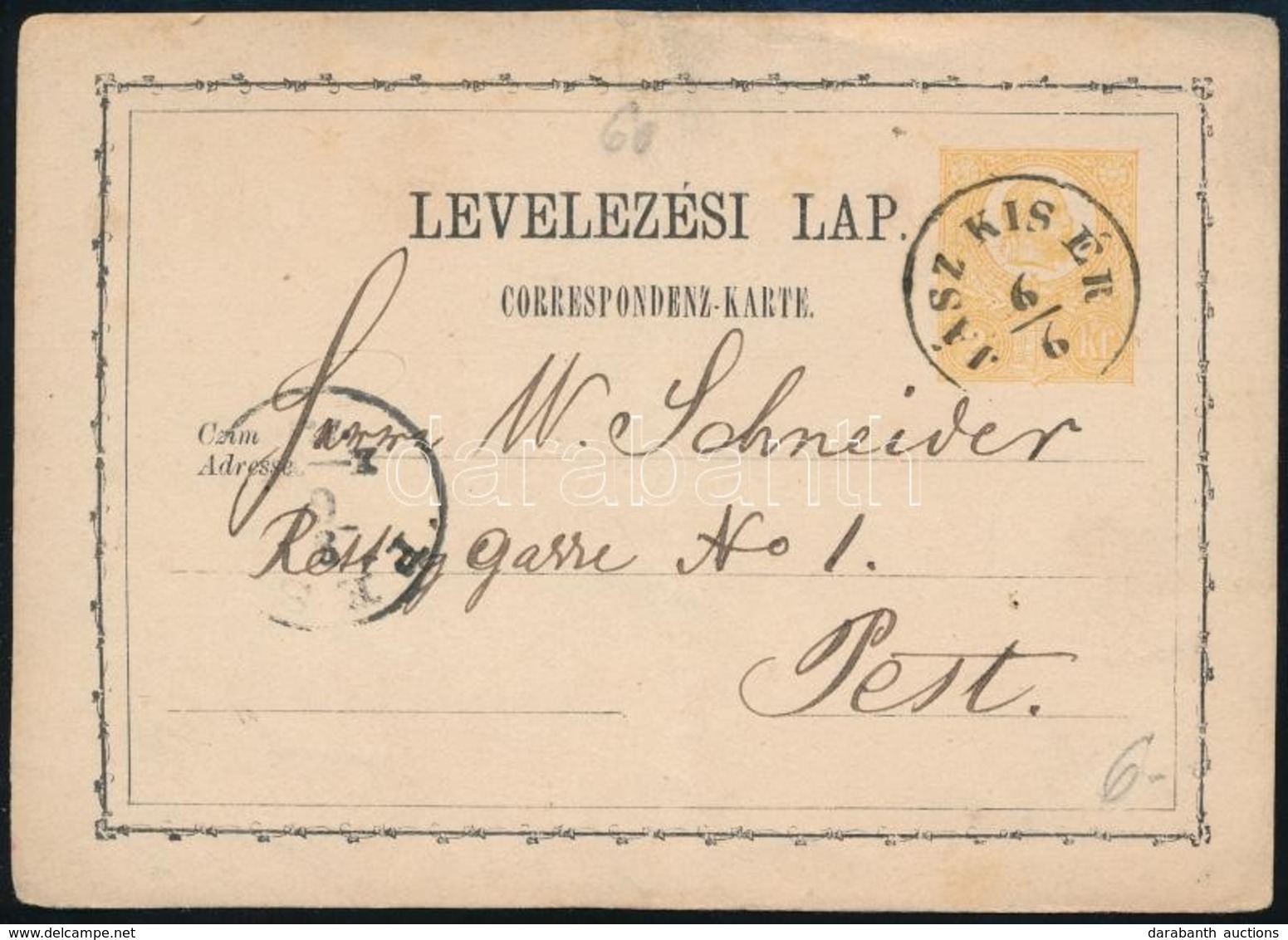 1873 Díjjegyes Levelezőlap / PS-card 'JÁSZ KISÉR' - Pest (felül Szakadás / Tear) - Autres & Non Classés