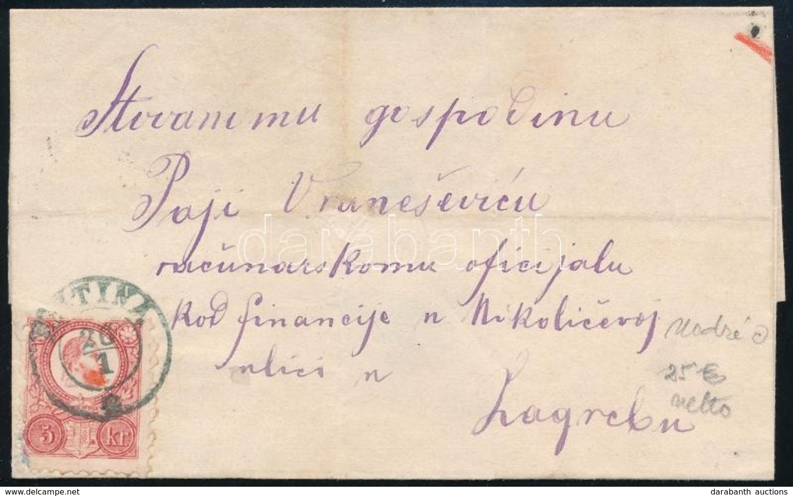 1874 Réznyomat 5kr Levélen / Mi 10 On Cover, Kék / Blue 'KUTINA' - Zagreb - Altri & Non Classificati