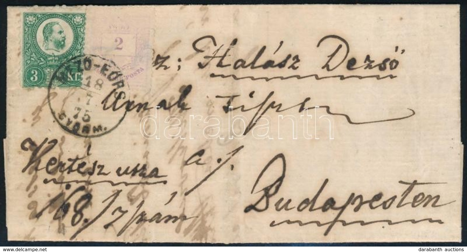 1875 Vegyes Bérmentesítésű Levél Réznyomat 3kr és Színesszámú 2kr Bélyeggel / Mi 9 + 15 On Cover 'MEZŐ-EÖRS' - Budapest - Sonstige & Ohne Zuordnung