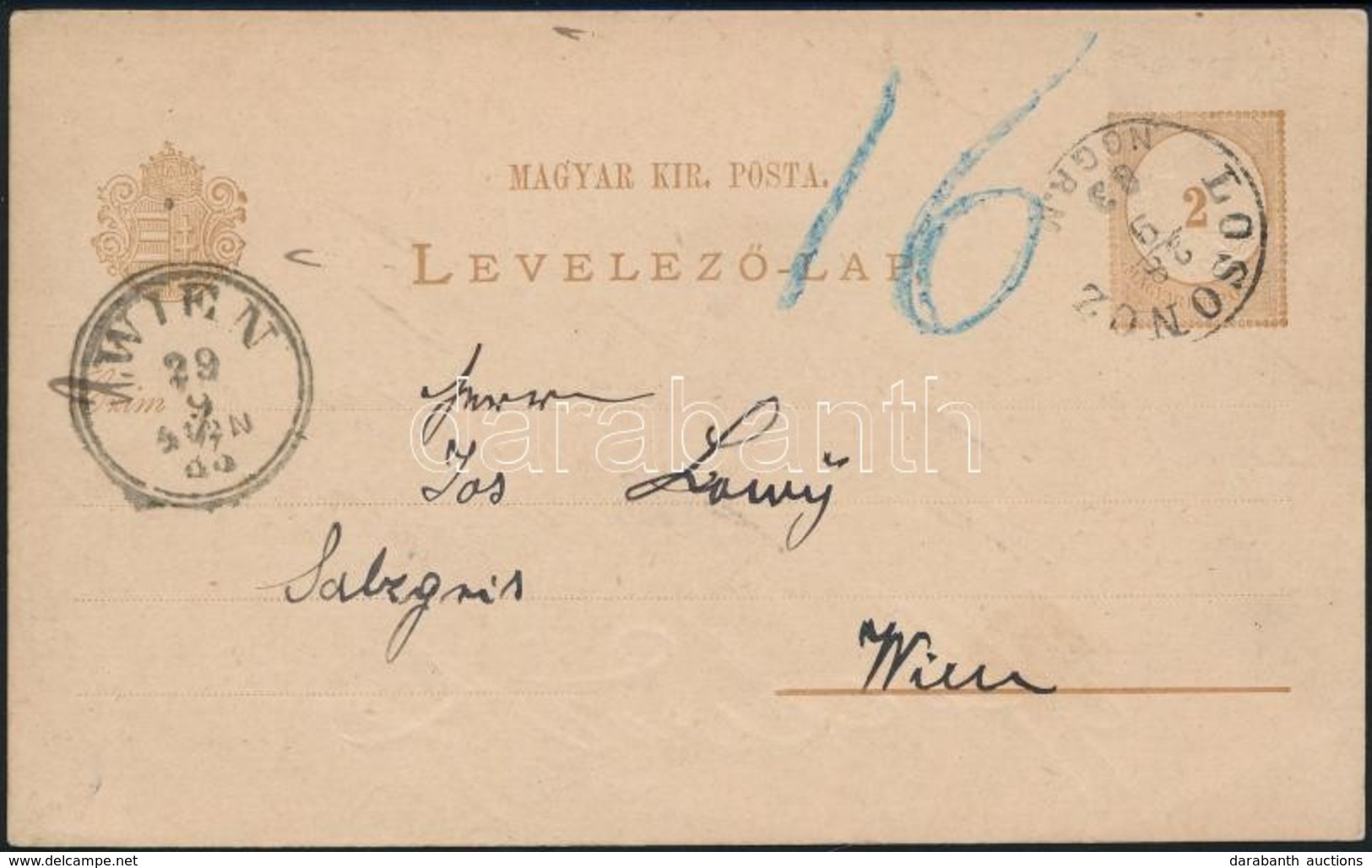 1883 Díjjegyes Levelezőlap / PS-card 'LOSONCZ NOGR. M.' -'WIEN' - Autres & Non Classés