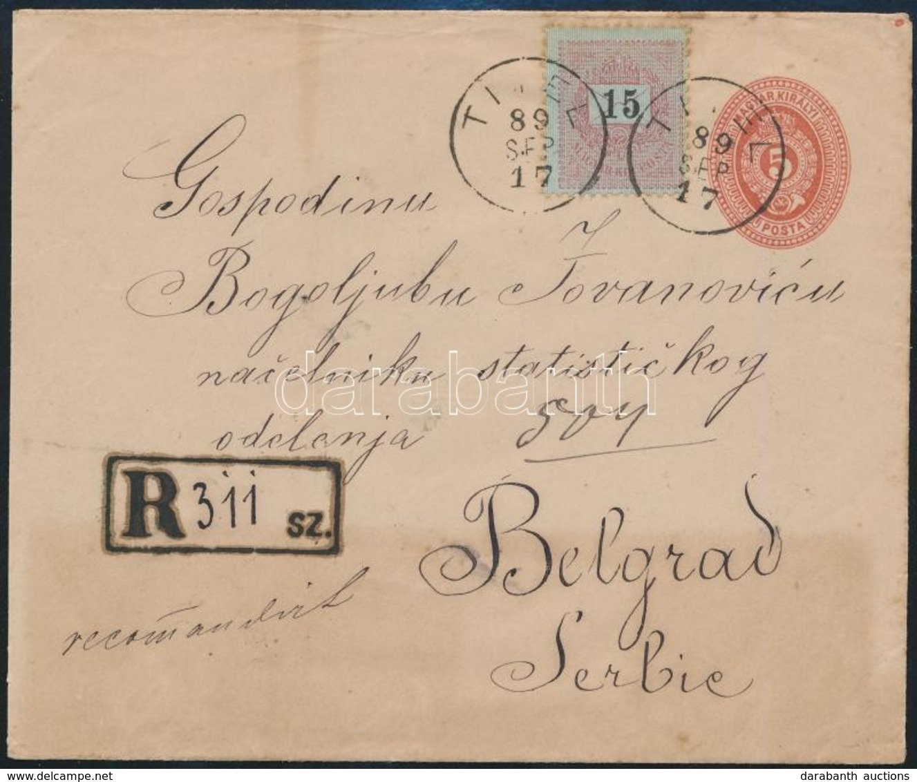 1889 Ajánlott Díjjegyes Boríték 7 Bélyeggel Kiegészítve / Registered PS-cover With 7 Stamps Additional Franking 'TITEL'  - Sonstige & Ohne Zuordnung