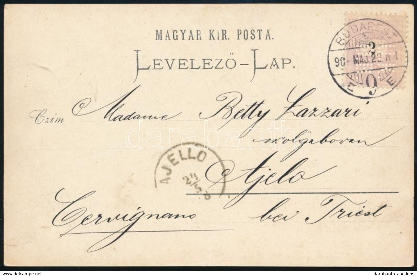 1898 Képeslap Céglyukasztásos 2kr Bélyeggel / 2kr Perfin Stamp On Postcard 'BUDAPEST' - Triest - Autres & Non Classés