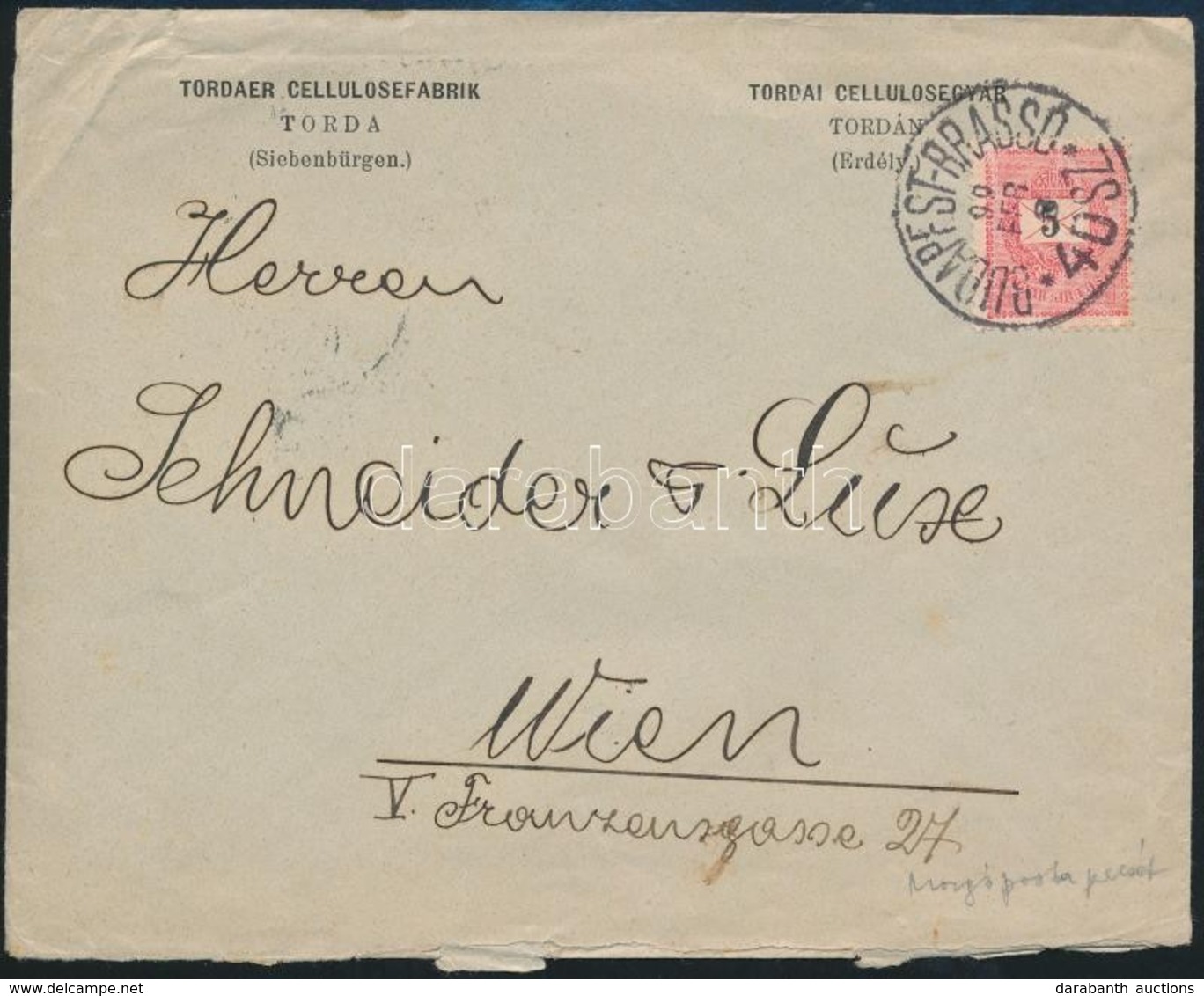 1899 5kr Levélen BUDAPEST-BRASSÓ 40 SZ. Vasúti Mozgóposta Bélyegzéssel / Cover With Railway Postmark - Autres & Non Classés