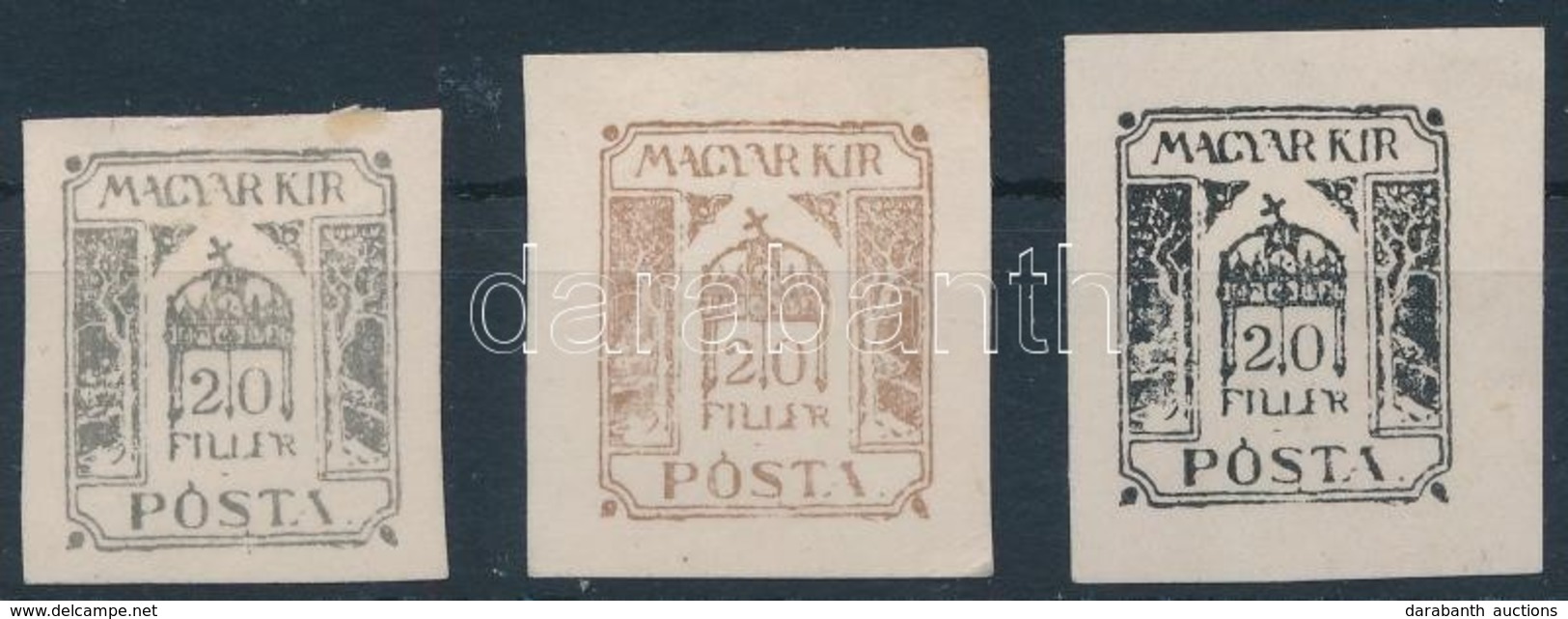 * 1900 Turul 3 Klf Vágott Próbanyomat A 20f értékhez / 3 Imperforate Proofs - Autres & Non Classés