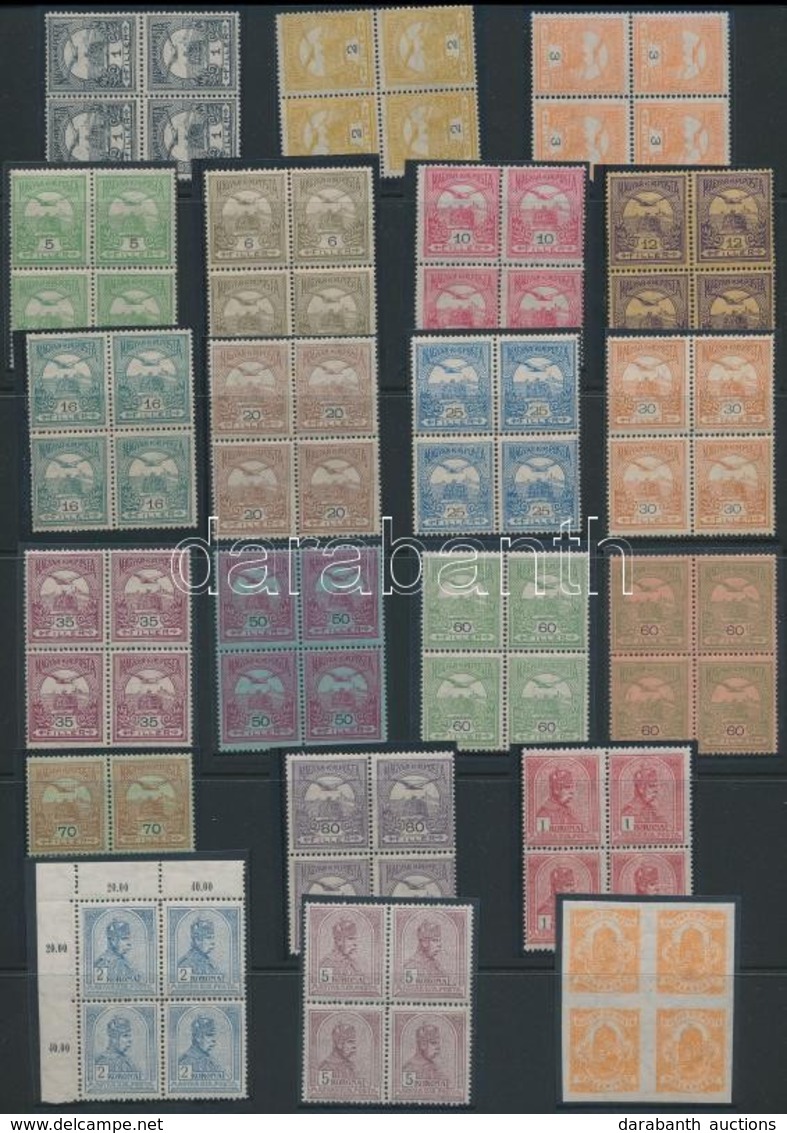 ** 1913 Turul Sor + Hírlapbélyeg, Mindegyik 4-es Tömbökben 1 Vagy 2 Db II. Típusú Bélyeggel / Mi 109-126 + 181-182 + New - Sonstige & Ohne Zuordnung