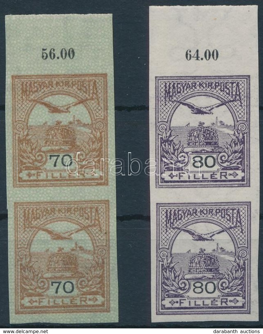 ** 1913 Turul 70f és 80f ívszéli Vágott Párok / Mi 181-182 Imperforate Margin Pairs - Autres & Non Classés