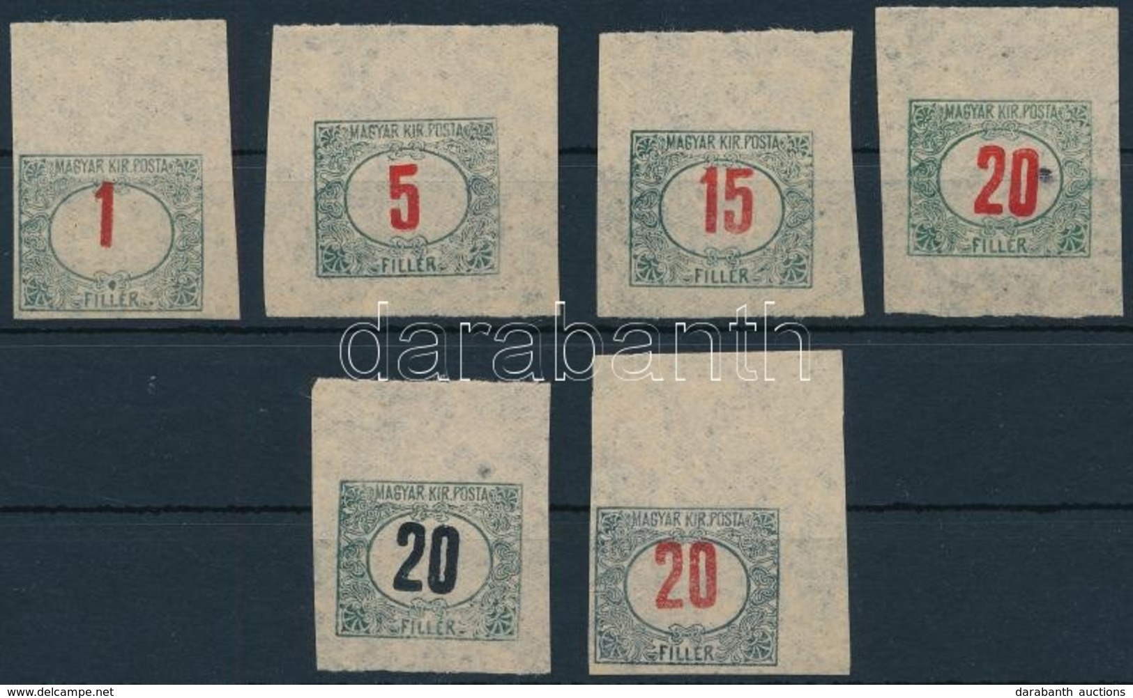 (*) 1915 Kisegítő Portó 6 Klf Próbanyomat / 6 Different Postage Due Proofs (20f Lyukas / Hole) - Sonstige & Ohne Zuordnung