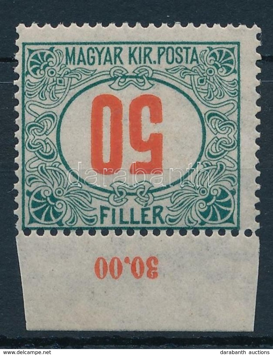 ** 1915 Pirosszámú Zöldportó ívszéli 50f Fordított értékszámmal és ívszéli összegzési Számmal / Postage Due Mi 65 With I - Sonstige & Ohne Zuordnung