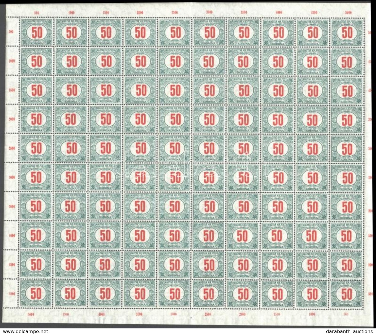** 1915 Portó 50K Hajtott Teljes ív (40.000) / Mi Postage Due 81 Complete Folded Sheet - Sonstige & Ohne Zuordnung