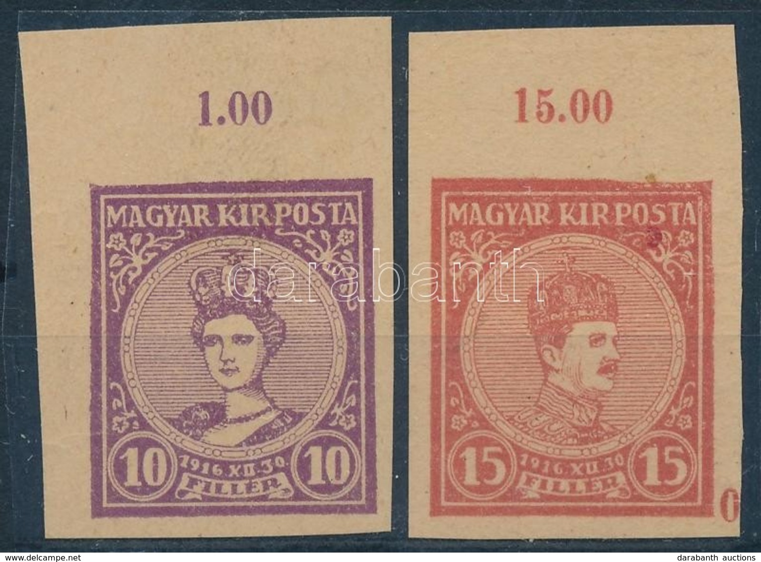 * 1916 Koronázás Fogazatlan ívszéli Próbanyomat Pár / Mi 188-189 Imperforate Margin Proof Set - Sonstige & Ohne Zuordnung