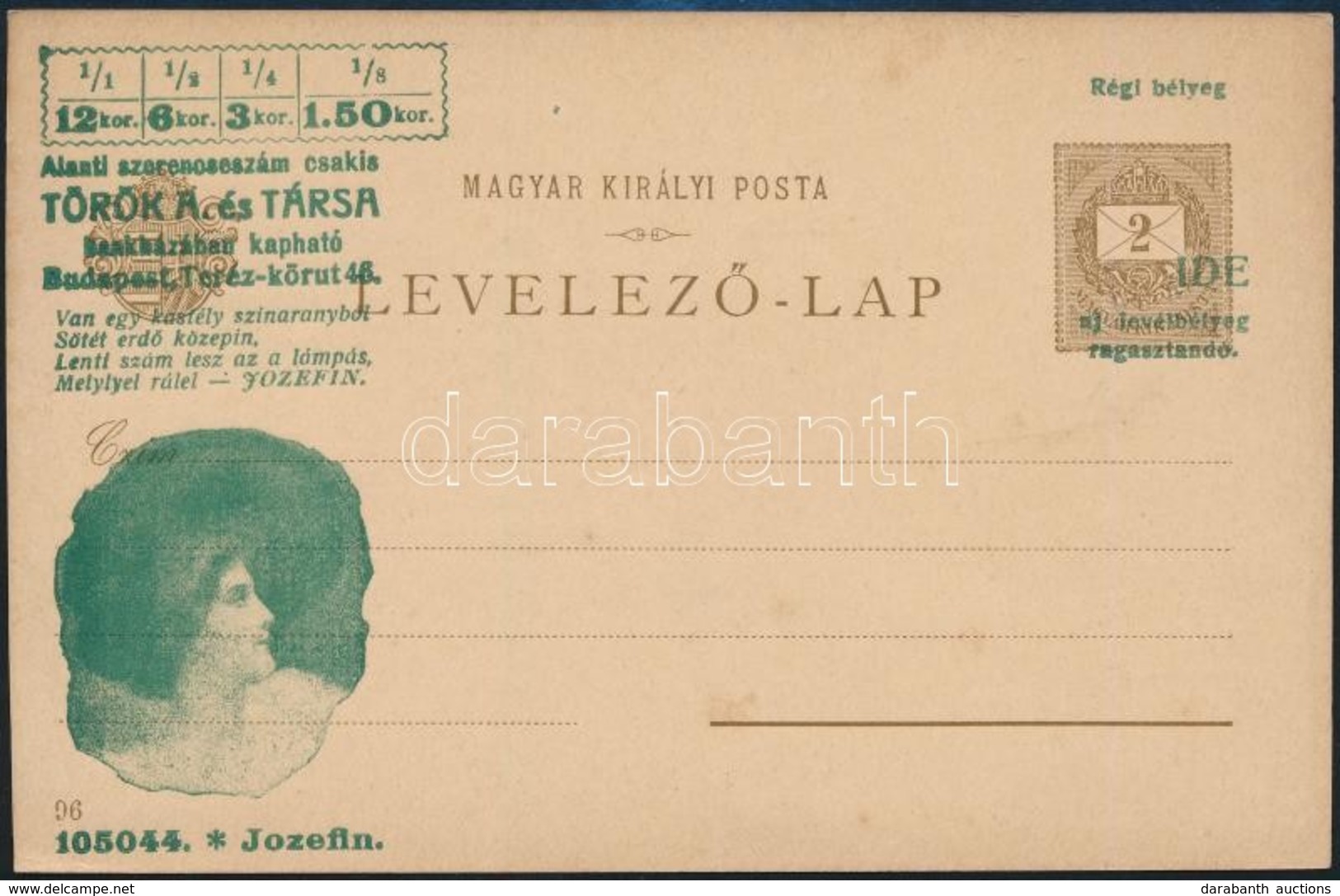 1900 Török Bankház Felülnyomású Használatlan Milleniumi 2kr Díjjegyes Képes Levelezőlap 'JOZEFIN' / Millenium Of Hungary - Sonstige & Ohne Zuordnung