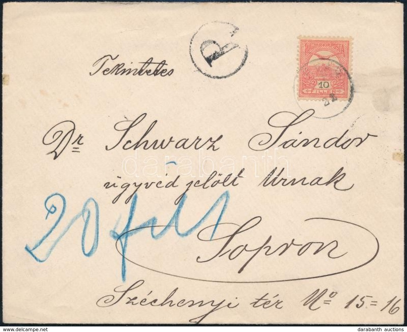 1903 Turul 10f Levélen, 20f Portóelőjegyzéssel / Cover With 20f Postage Due - Sonstige & Ohne Zuordnung