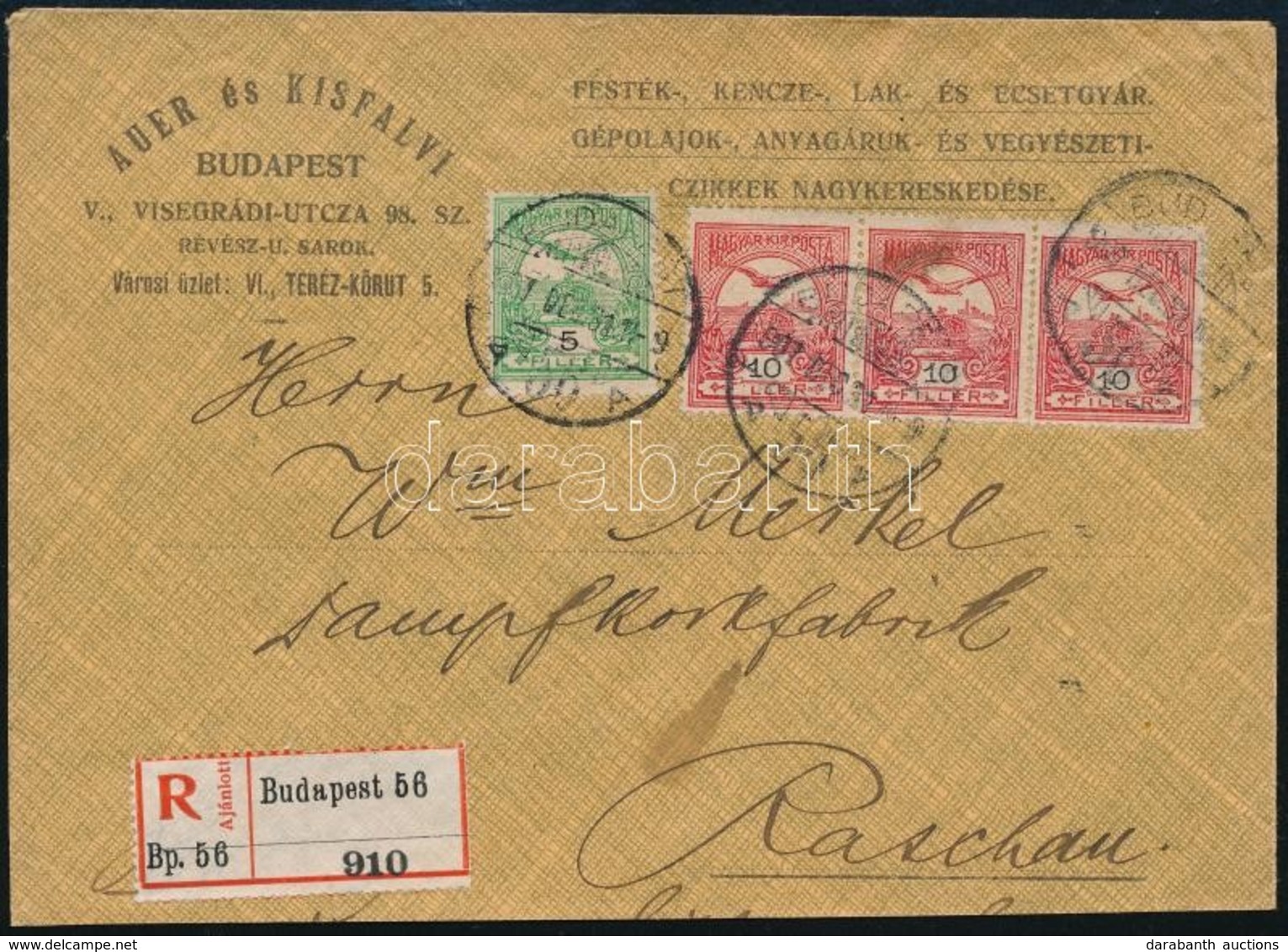 1907 Turul 5f és 3 X 10f, Benne 'F LLÉR' Lemezhiba, Ajánlott Levélen / 5f + 3 X 10f With Plate Variety On Registered Cov - Sonstige & Ohne Zuordnung