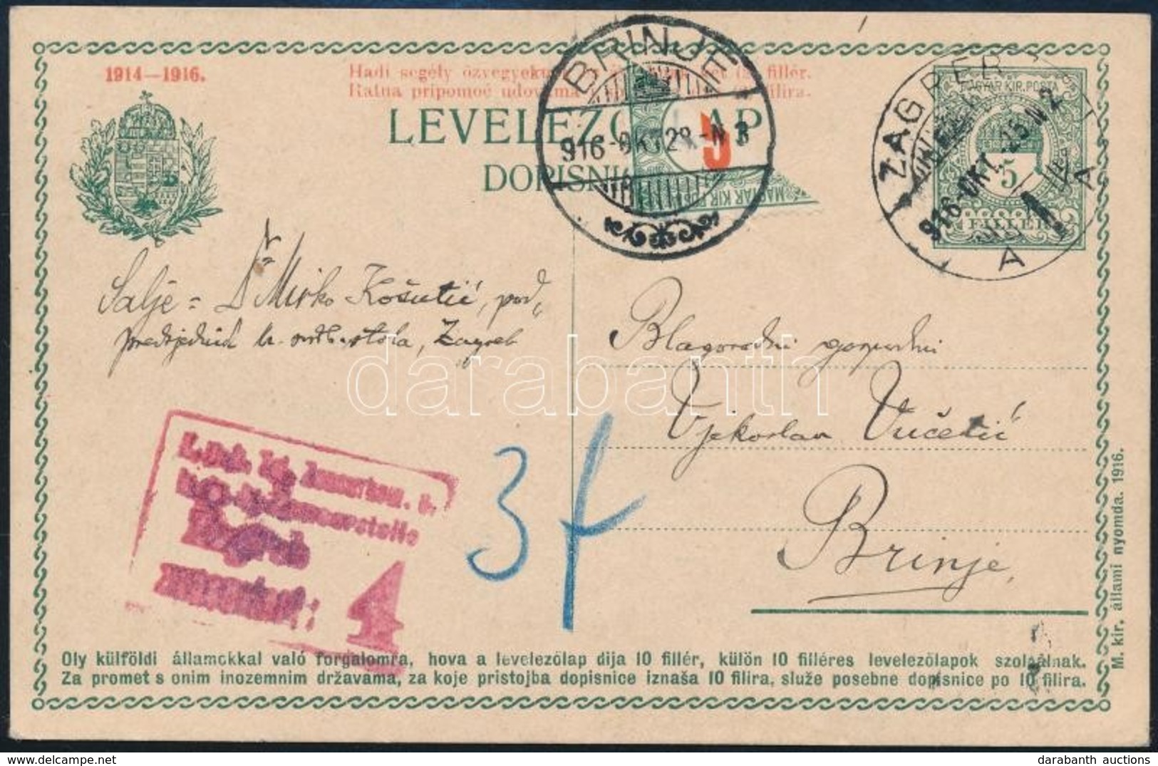 1916 Felezett 6f Portóbélyeggel Portózott Hadi Segély Díjjegyes Cenzúrás Levelezőlap  / Bisected 6f Postage Due Stamp On - Sonstige & Ohne Zuordnung