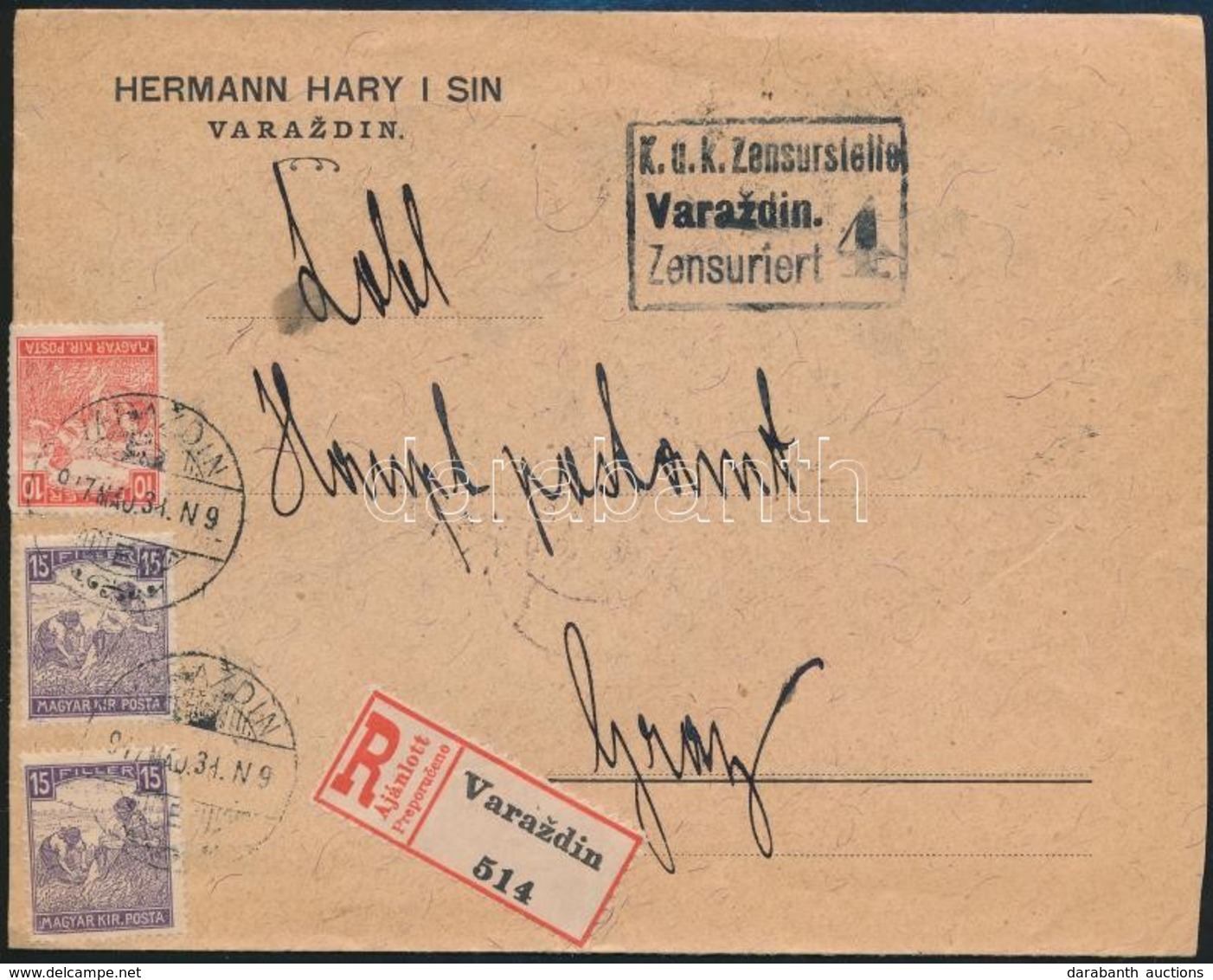 1917 Ajánlott Cenzúrázott Levél / Registered Censored Cover 'VARAZDIN' - Graz - Sonstige & Ohne Zuordnung