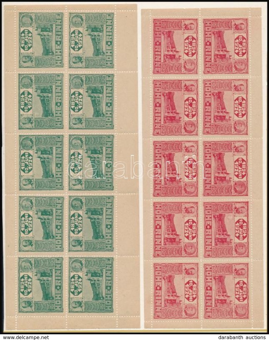 ** Hohe Rinne 1924 Fogazott Piros és Zöld 10-es Kisív. (200.000) / Red And Green Minisheets Of 10 - Autres & Non Classés