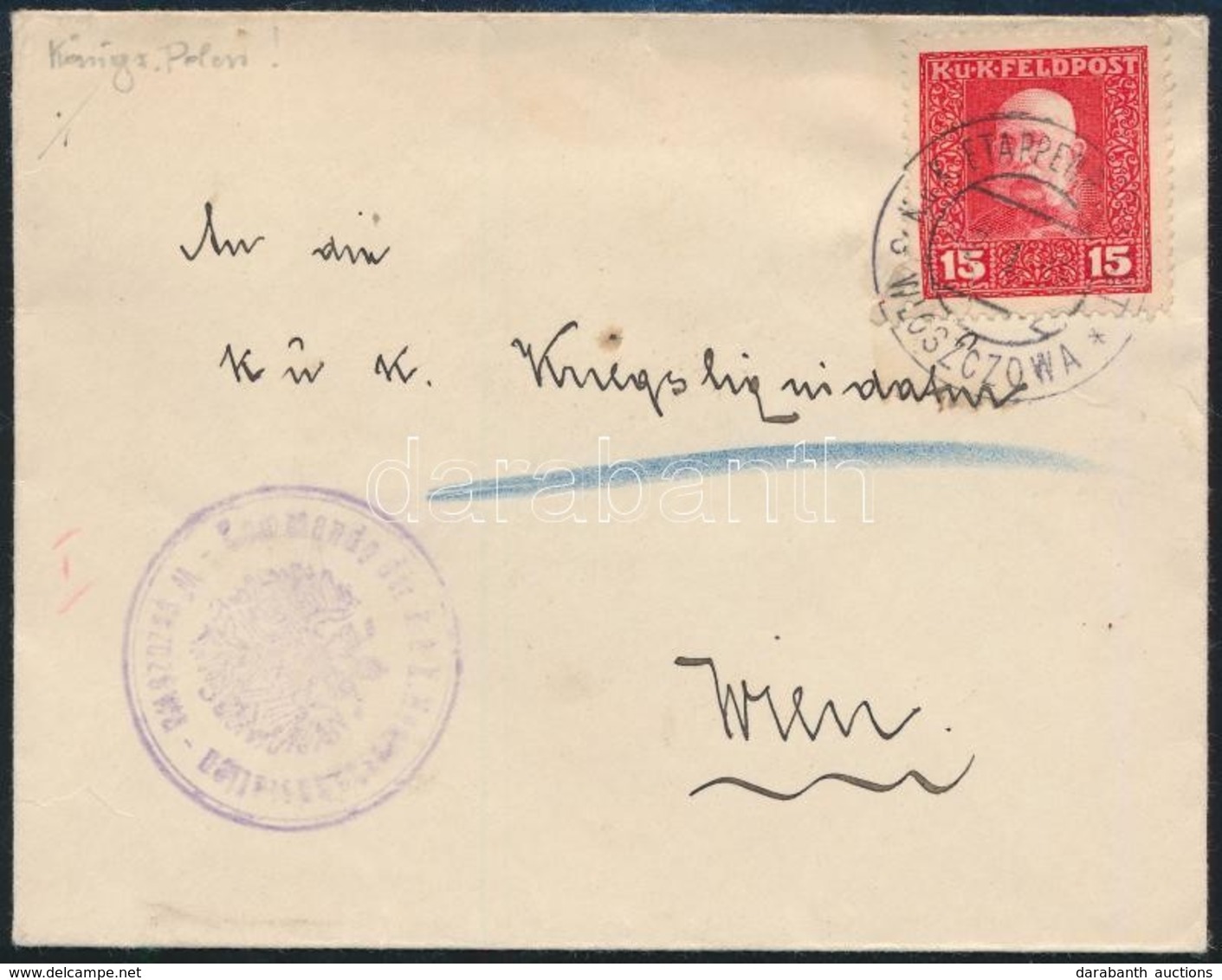 1915 Tábori Posta Levél 15h Bélyeggel / Field Post Cover With 15h Stamp 'EP WLOSZCZOWA' - Autres & Non Classés