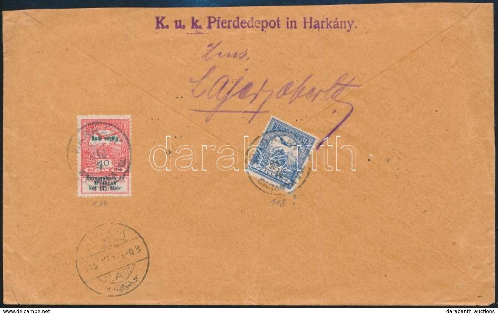 1915 Ajánlott Levél Turul Bérmentesítéssel és Tábori Bélyegzéssel / Registered Cover With Field Postmark 'K.u.k. Pferded - Autres & Non Classés