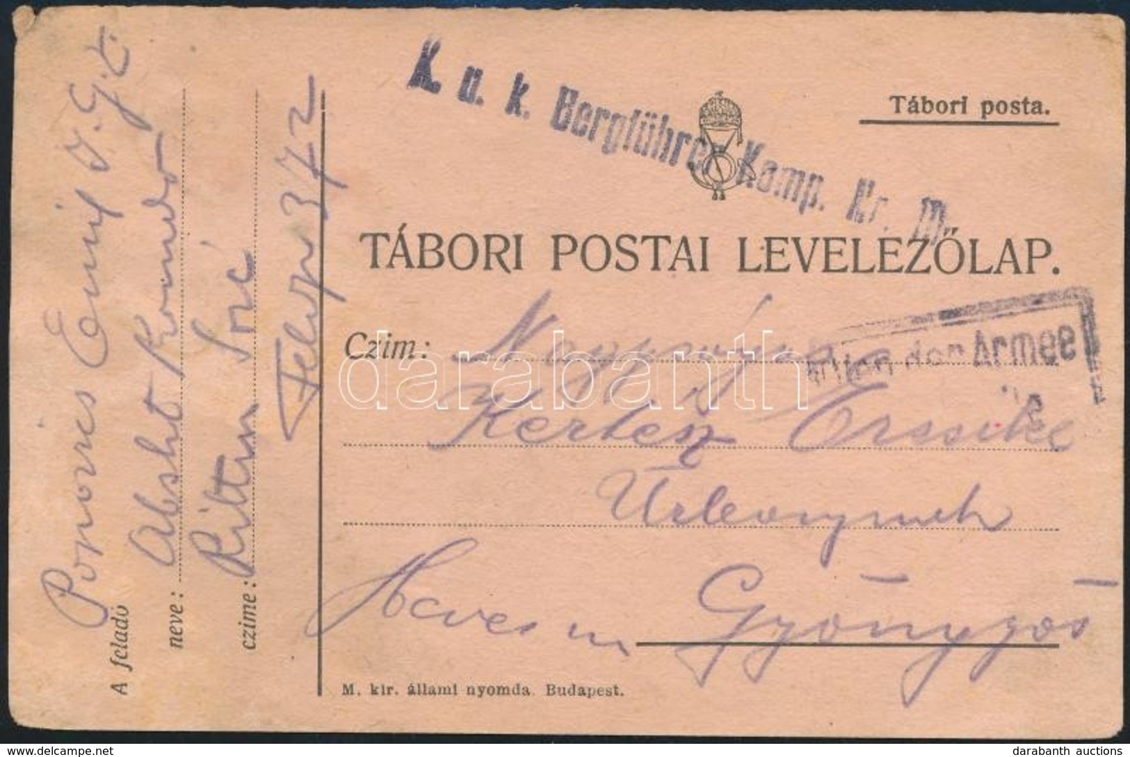 ~1916 Tábori Posta Levelezőlap / Field Postcard 'K.u.k. Bergführer Komp. Nr.10.' - Autres & Non Classés