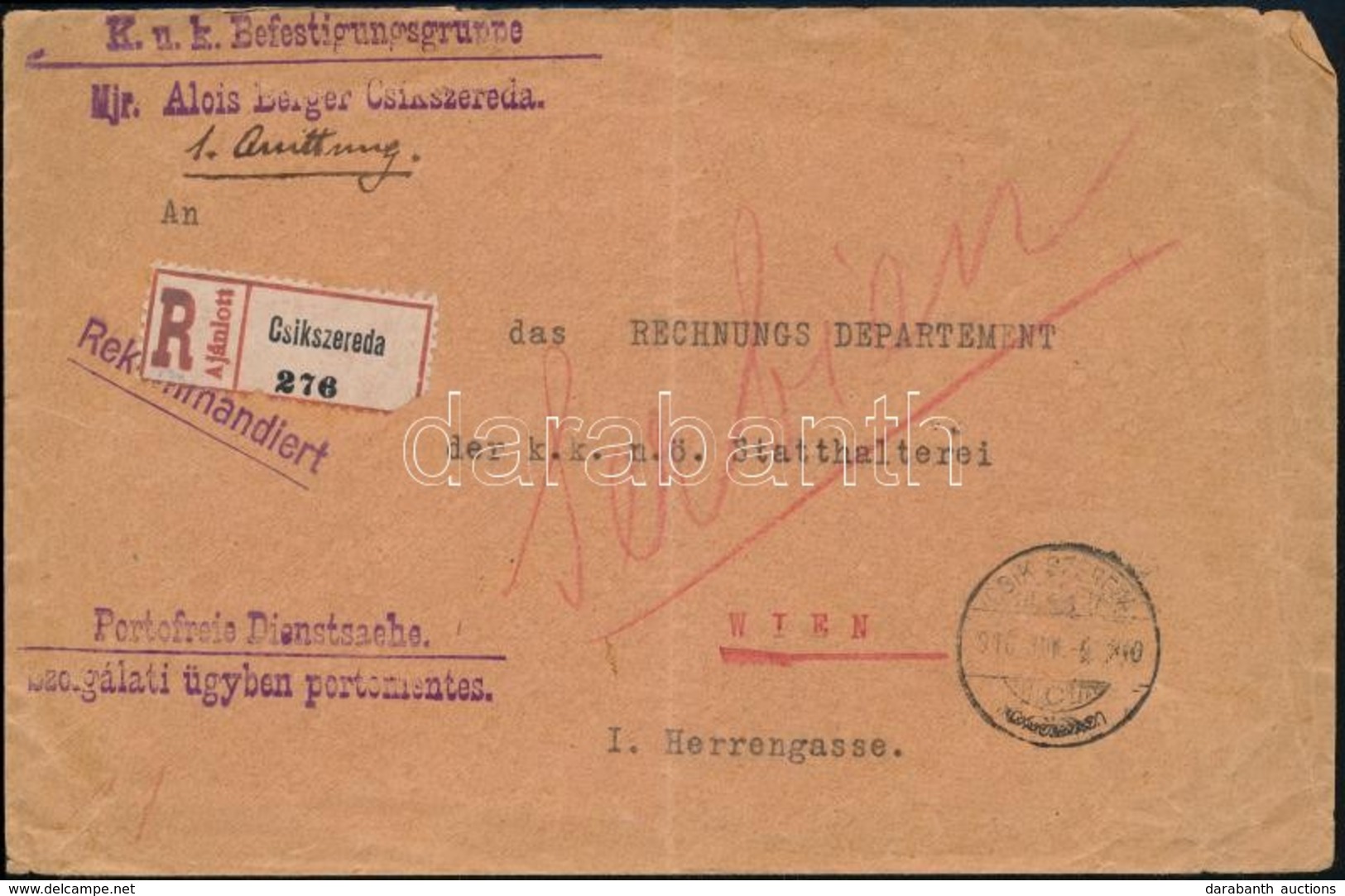 1916 Ajánlott Tábori Levél / Registered Field Post Cover 'K.u.k. Befestigungsgruppe Mjr. Alois Berger Csikszereda'' - Altri & Non Classificati