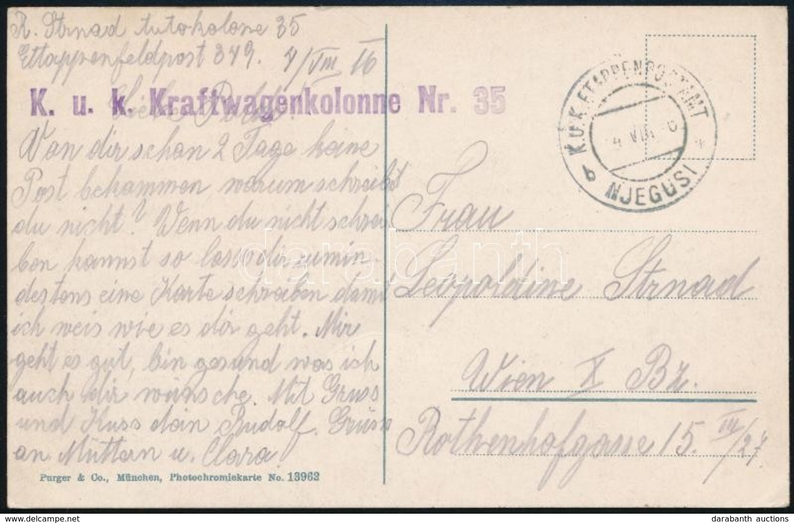 1916 Képeslap / Postcard 'K.u.k. Kraftwagenkolonne Nr. 35' + 'EP NJEGUSI B' - Autres & Non Classés