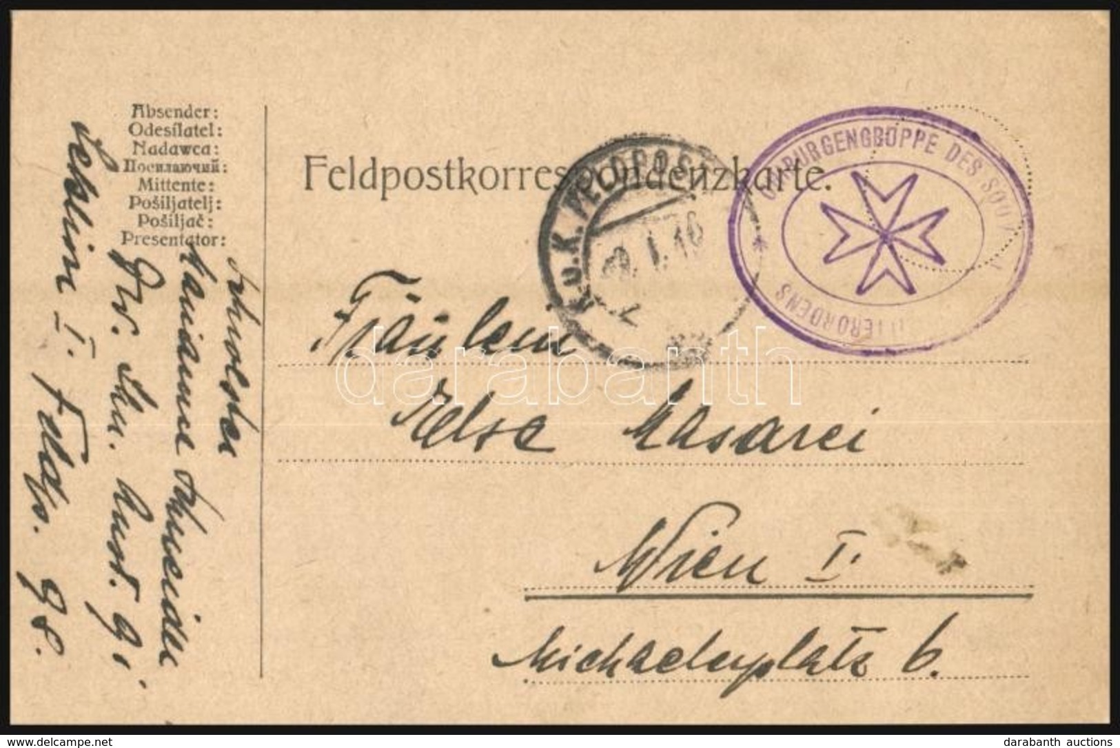 1916 Tábori Posta Levelezőlap Szép Cenzúrabélyegzéssel, Sebész Csoportból Küldve / Field Postcard - Sonstige & Ohne Zuordnung