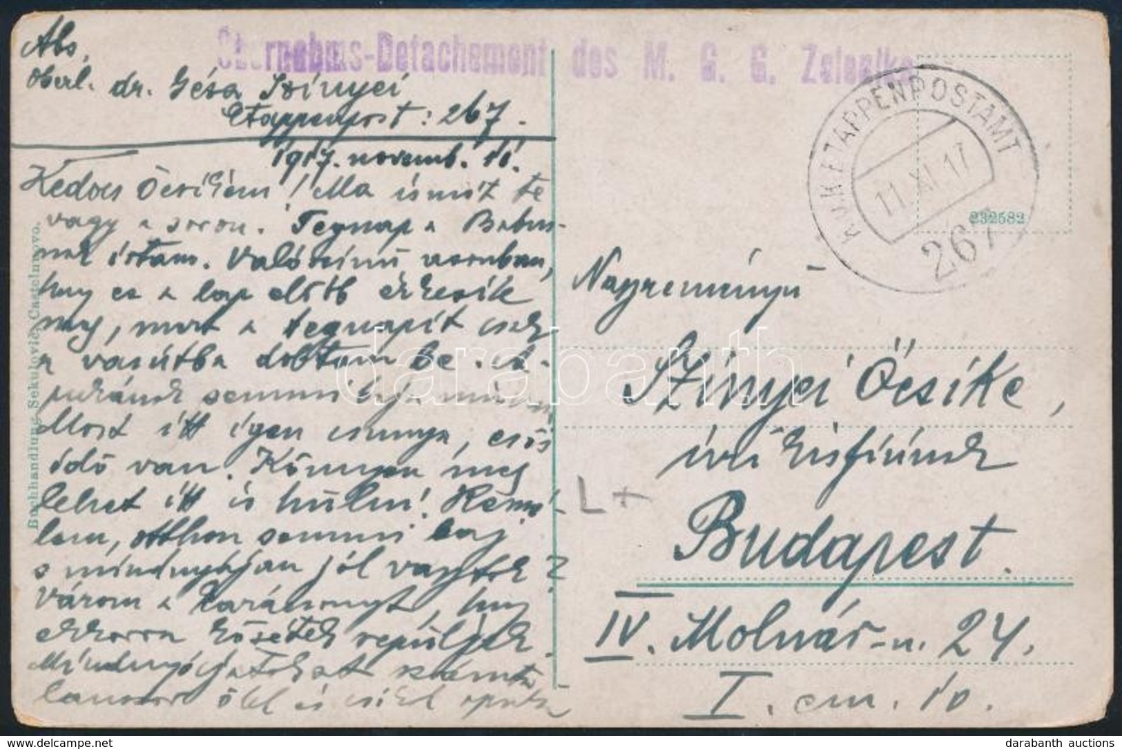 1917 Tábori Posta Képeslap / Field Postcard 'Übernahms - Detachement Des M.G.G. Zelenika' + 'EP 267' - Autres & Non Classés