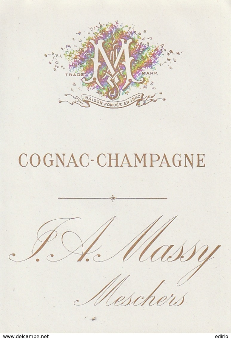 **  étiquette ***   COGNAC CHAMPAGNE   Avant 1900 - Maison  Massy Bordeaux TTB Dorée - Bordeaux