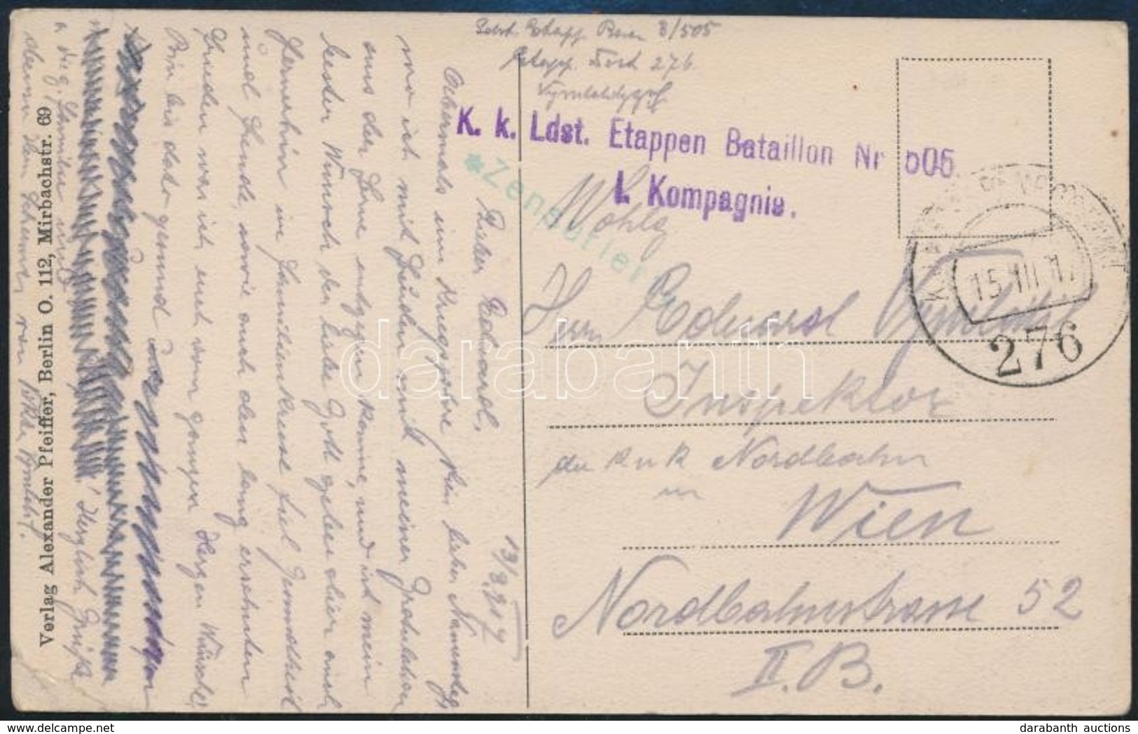 1917 Tábori Posta Képeslap / Field Postcard 'K.k. Ldst. Etappen Bataillon Nr.505 I. Kompagnie' + 'FP 276' - Sonstige & Ohne Zuordnung