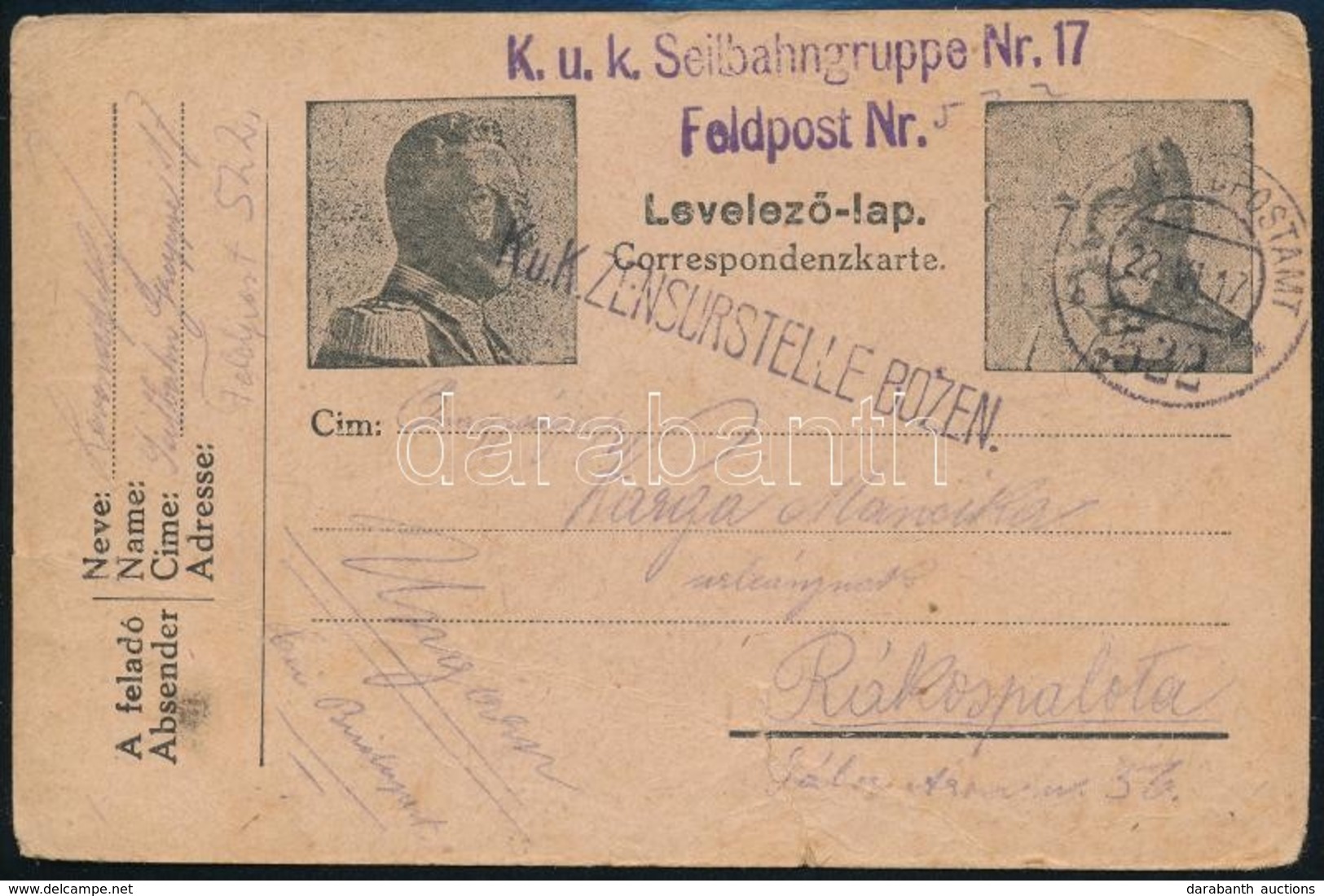 1917 Grafikus Tábori Postai Levelezőlap / Field Postcard ,,K.u.k. Seilbahngruppe Nr. 17' + ,,FP 522' - Autres & Non Classés