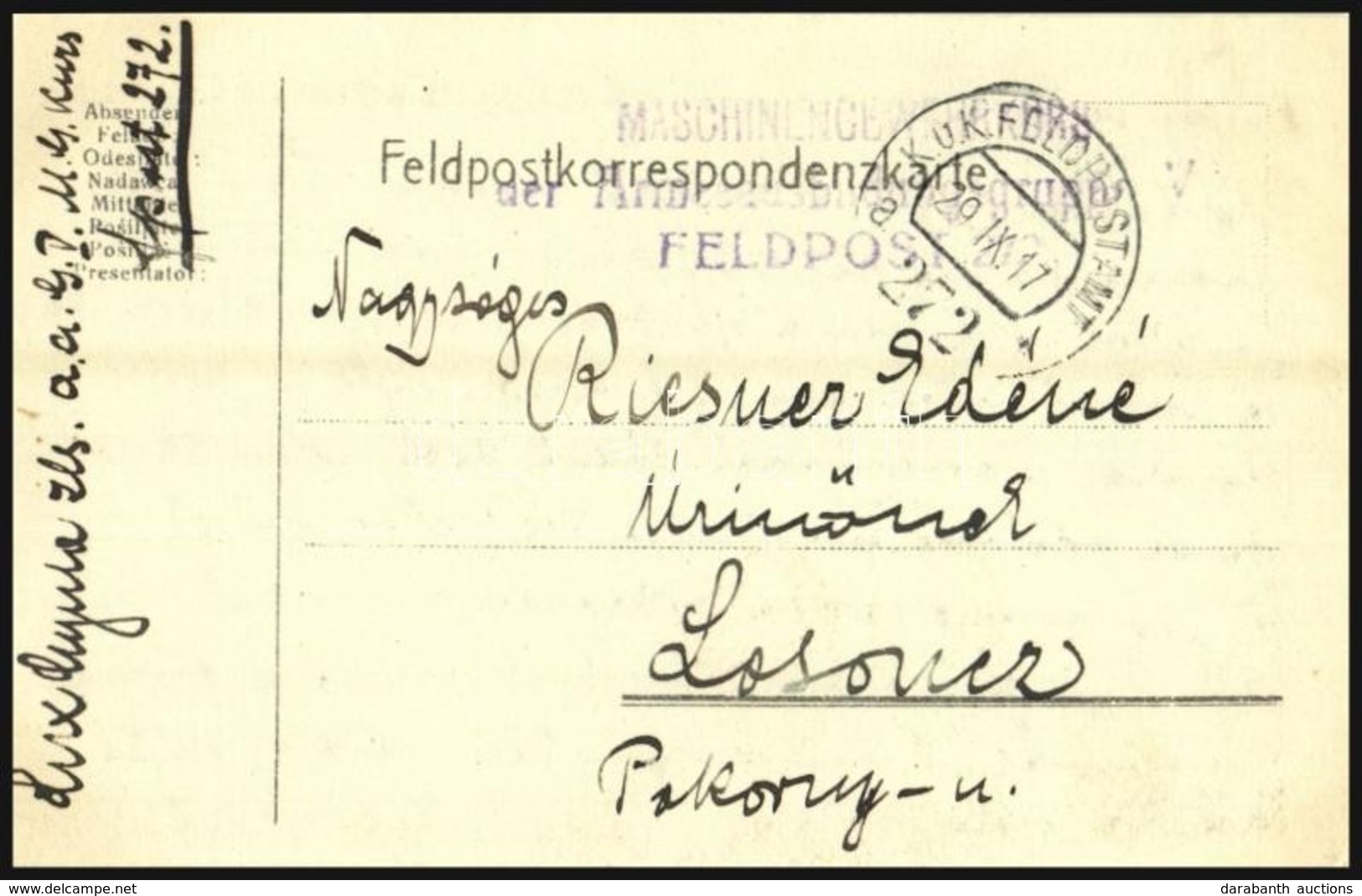 1917 Tábori Posta Levelezőlap / Field Postcard 'FP 272 A' - Autres & Non Classés