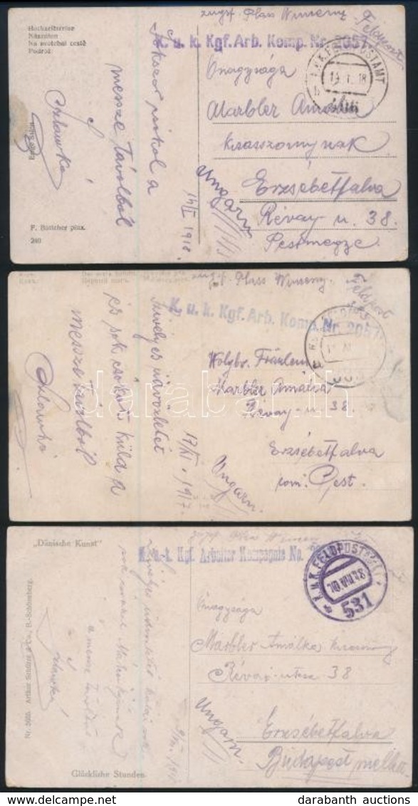 1917-1918 3 Db Tábori Posta Képeslap / 3 Field Postcard 'K.u.k. Kgf. Arb. Komp. Nr. 2057' - Otros & Sin Clasificación