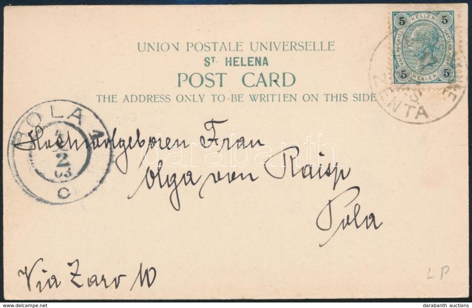 1903 Képeslap Szent-Ilona Szigetéről A Zenta Cirkáló Dél-amerikai útjáról, Erwin Raisp Con Caliga Tengerésztiszt, A Késő - Autres & Non Classés