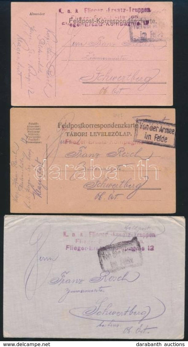 1917 3 Db Tábori Posta Küldemény / 3 Field Postcards/cover 'K.u.k. Flieger-Ersatz-Truppen, Flieger-Ersatzbataillon, Flie - Autres & Non Classés