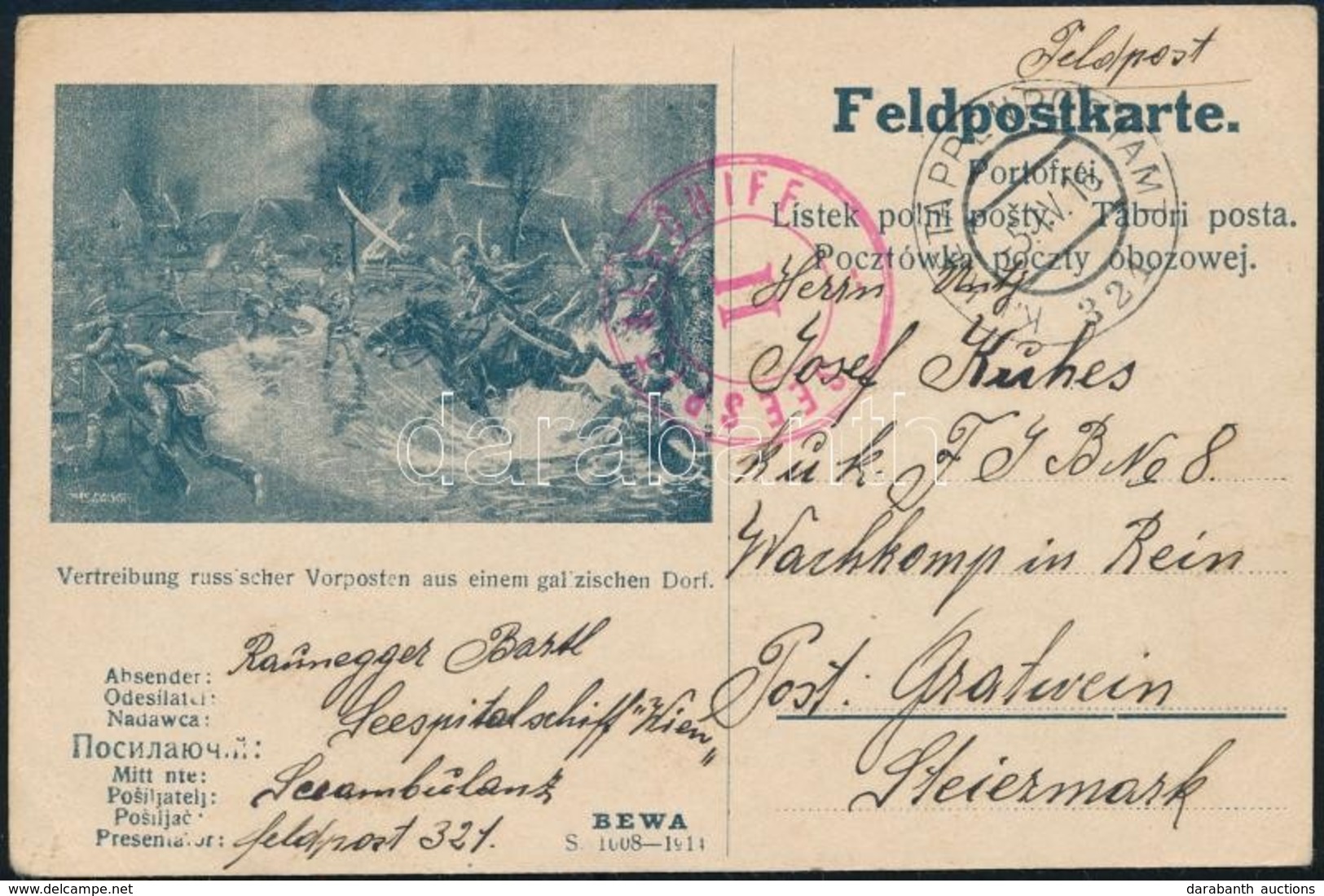 1916 Grafikus Tábori Posta Levelezőlap A Wien Nevű Tengeri Kórházhajóról Küldve / Field Postcard From The Wien Marine Ho - Sonstige & Ohne Zuordnung